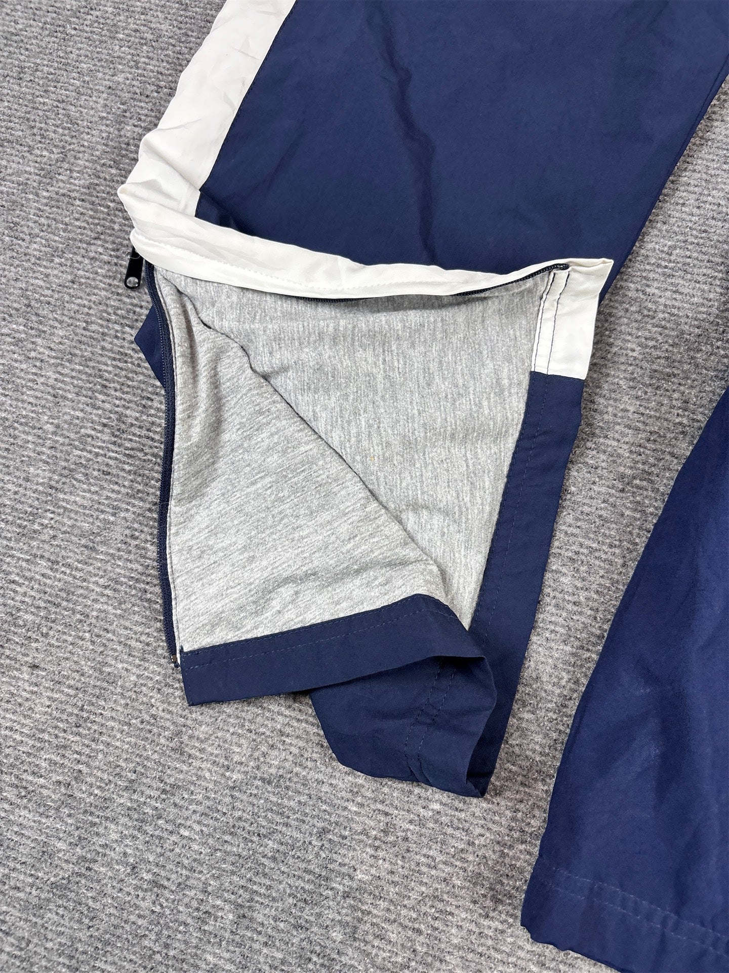 Vintage Y2K Nike Track Pants Women's XS Navy Blue White Wide Leg Ankle Zips