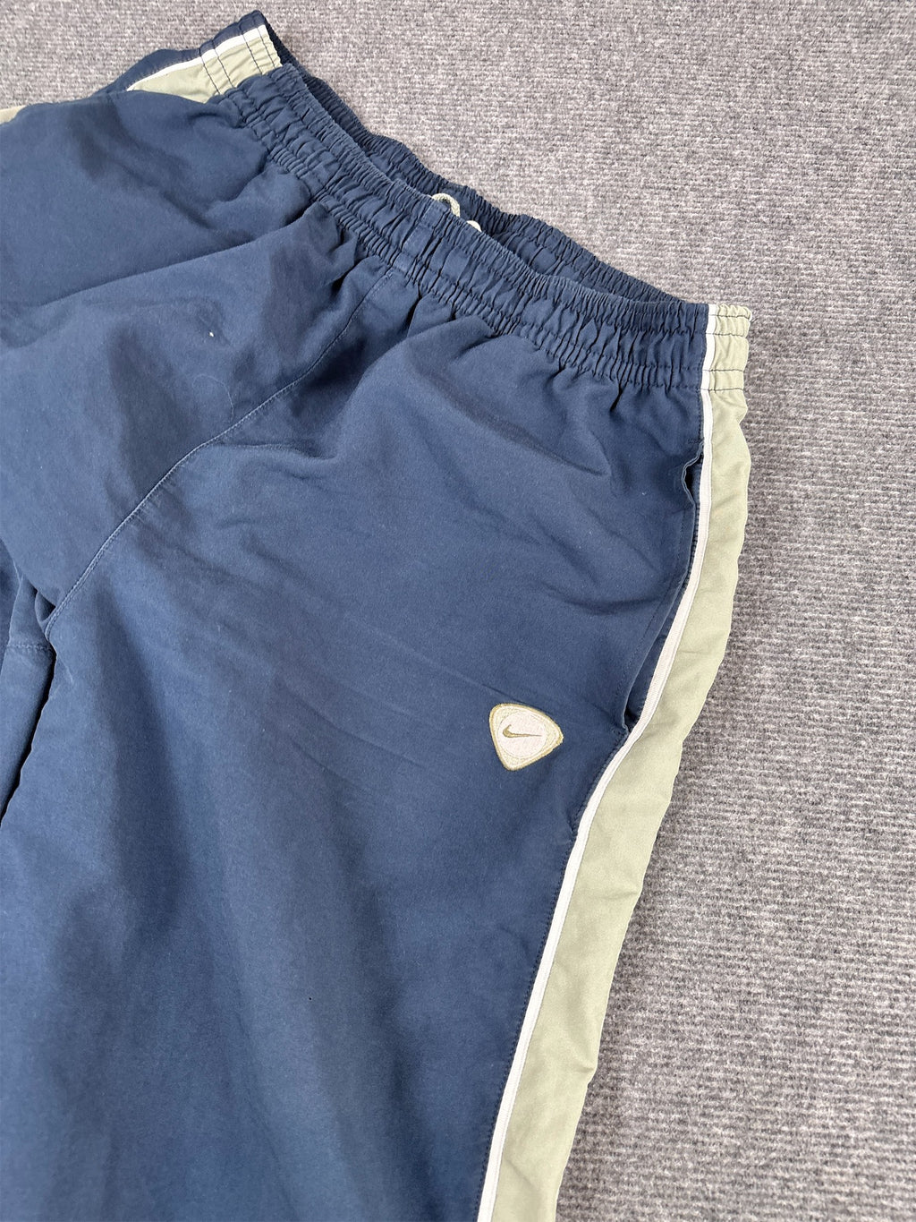 Vintage Y2K Nike Football Track Pants L Navy Green Panels Wide Leg Badge Logo