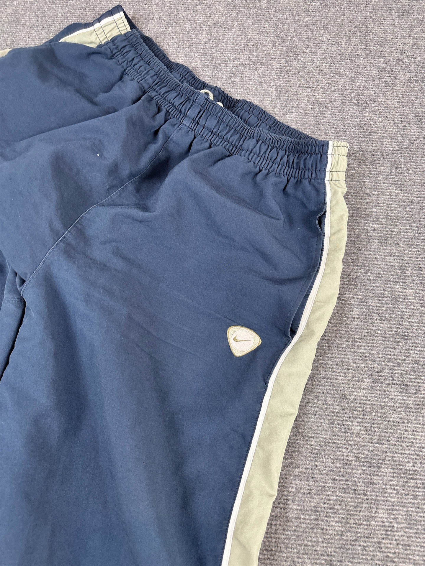 Vintage Y2K Nike Football Track Pants L Navy Green Panels Wide Leg Badge Logo