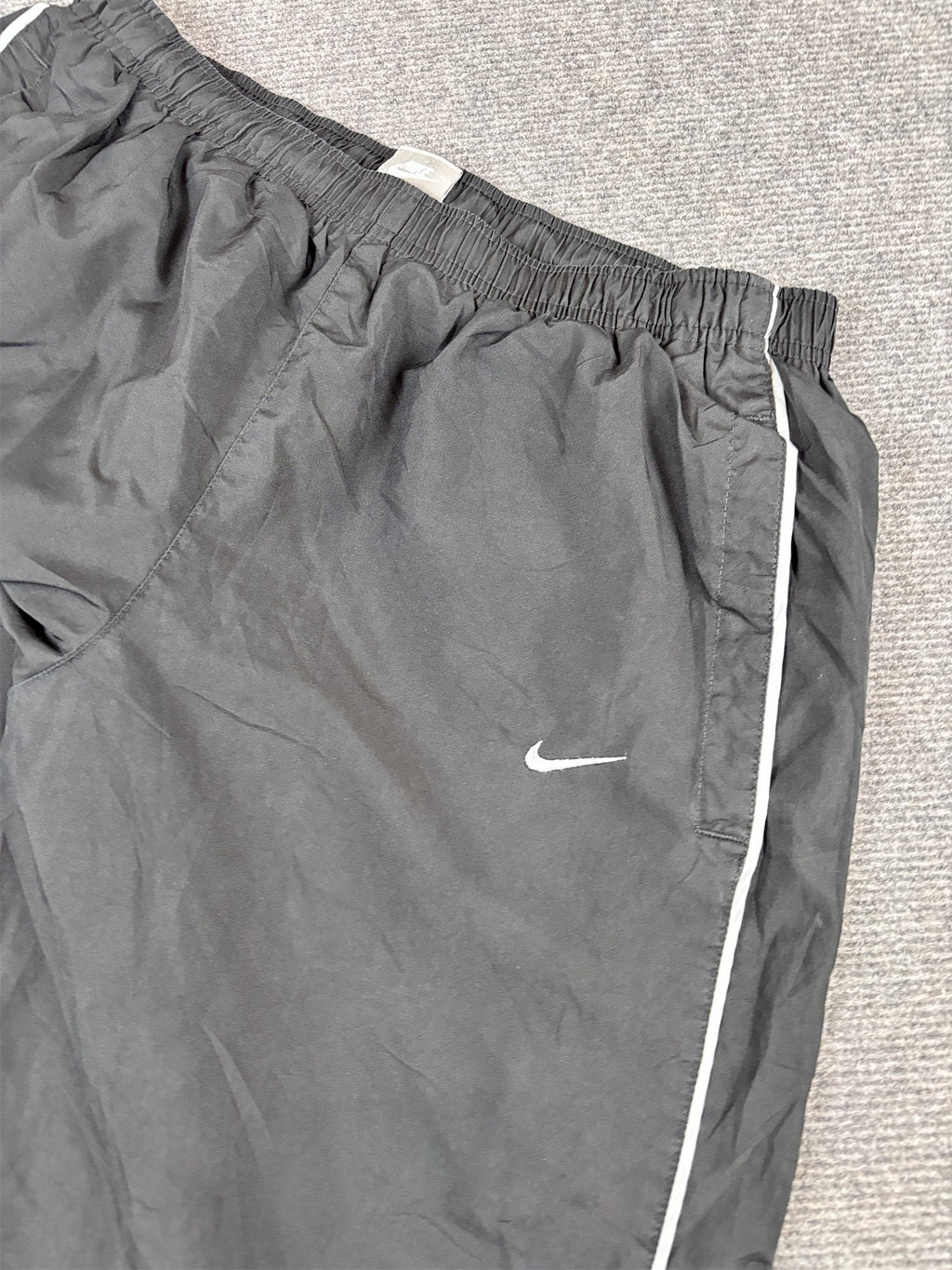 Vintage Y2K Nike Track Pants Men's M Black Grey Piping Swoosh Baggy Fit Premo