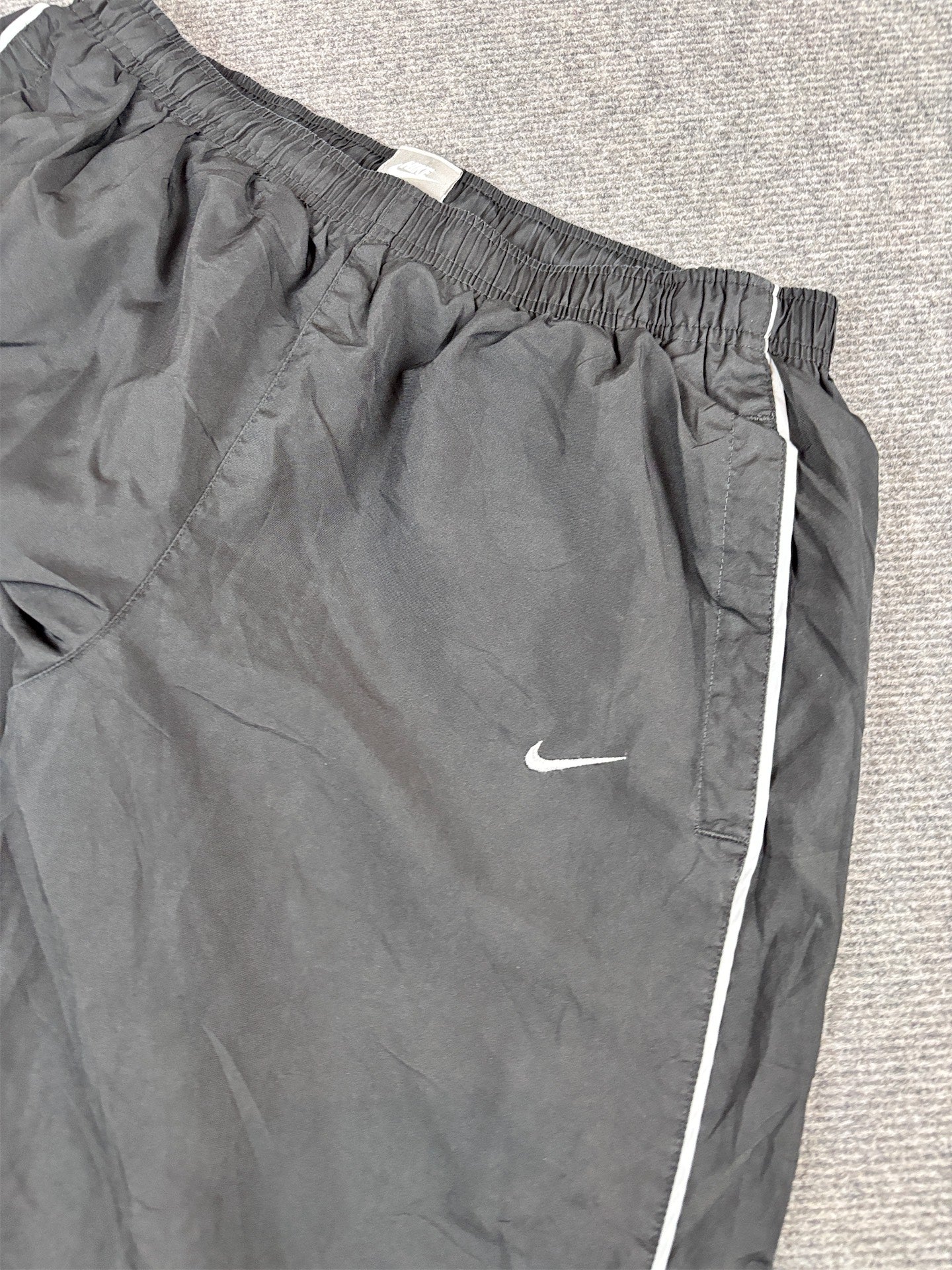 Vintage Y2K Nike Track Pants Men's M Black Grey Piping Swoosh Baggy Fit Premo