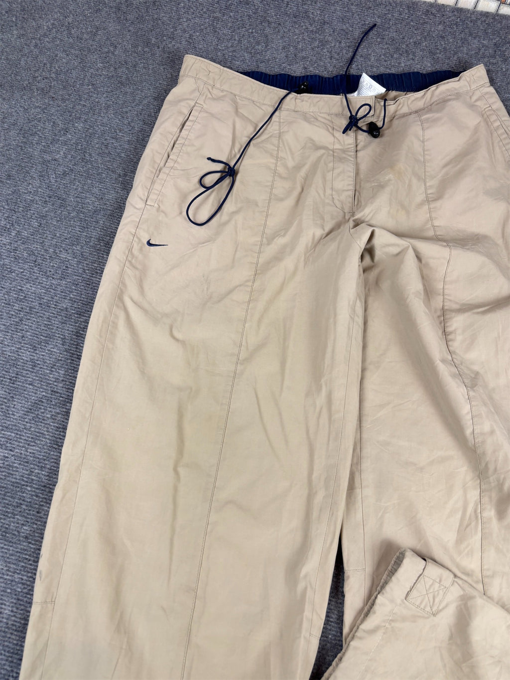 Vintage Y2K Nike Track Pants Women’s L Brown Hiking Style Pleated Wide Leg