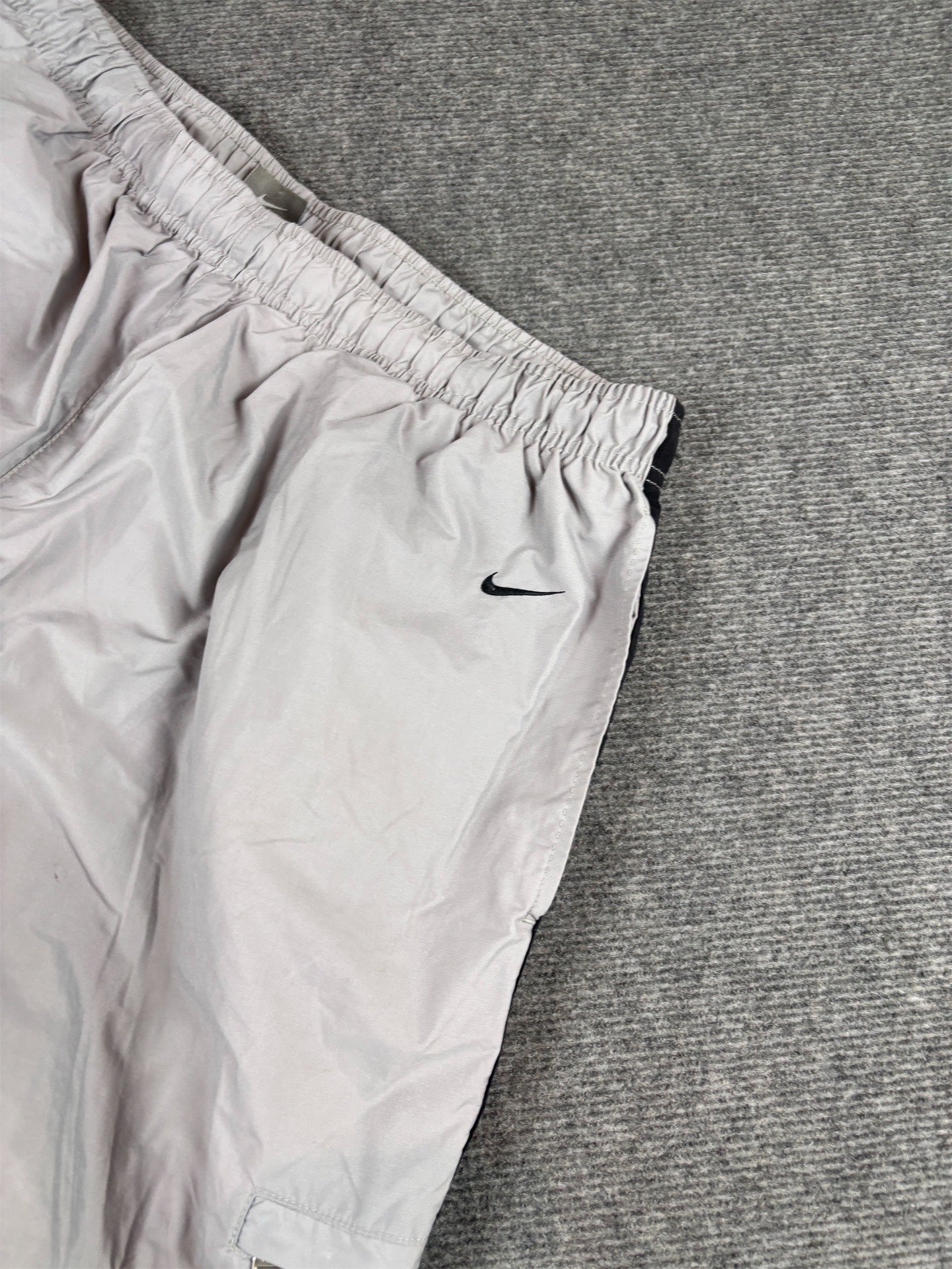 Vintage Y2K Nike Cargo Track Pants XXL Grey Black Spell Out Swoosh Super Baggy Fit