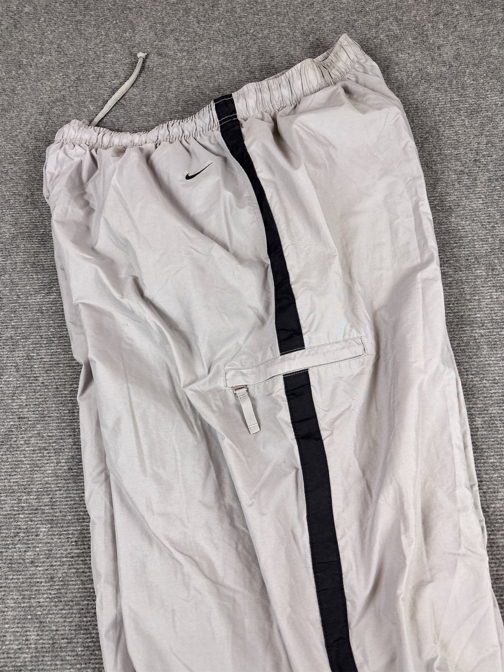 Vintage Y2K Nike Cargo Track Pants XXL Grey Black Spell Out Swoosh Super Baggy Fit