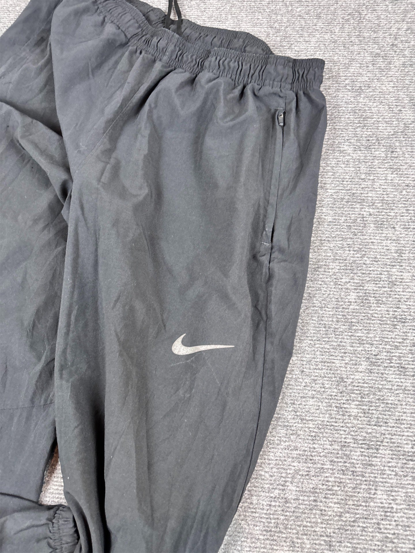 Nike Dri-fit Track Pants L Black Swoosh Tapered Leg Ankle Zip
