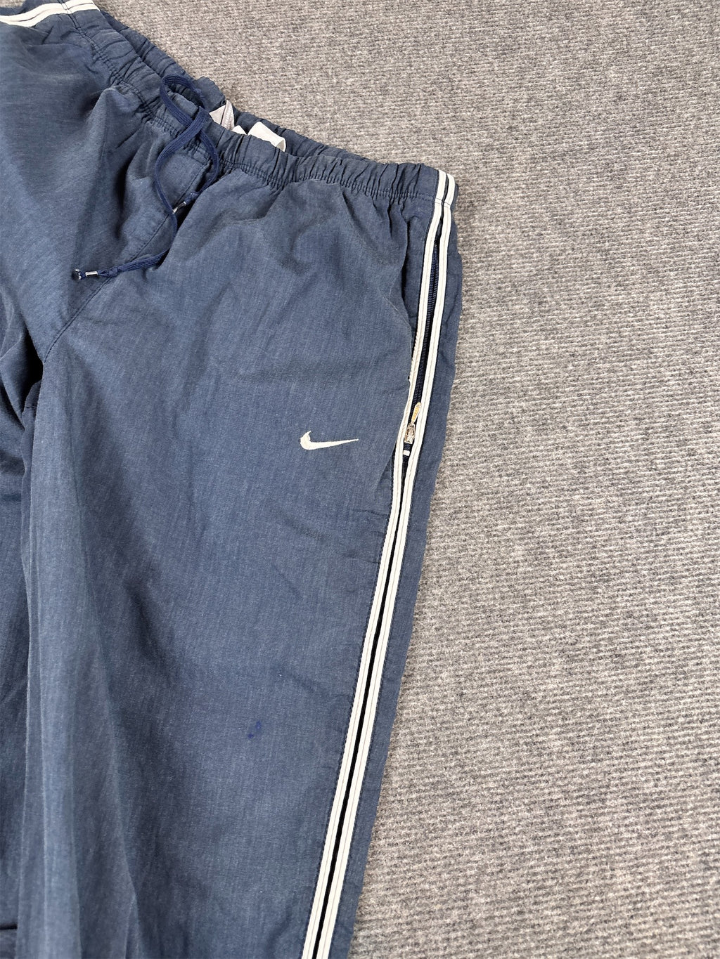 Vintage Y2K Nike Track Pants Men's M Navy White Piping Swoosh Ankle Zip Straight Leg