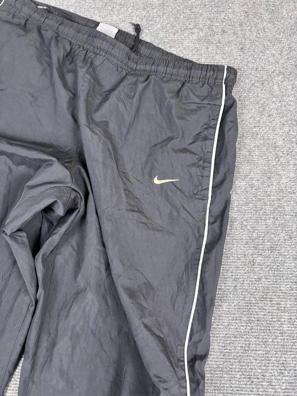 Vintage Y2K Nike Track Pants Men's M Black Grey Swoosh Piping Baggy Fit Ankle Zip Wide Leg