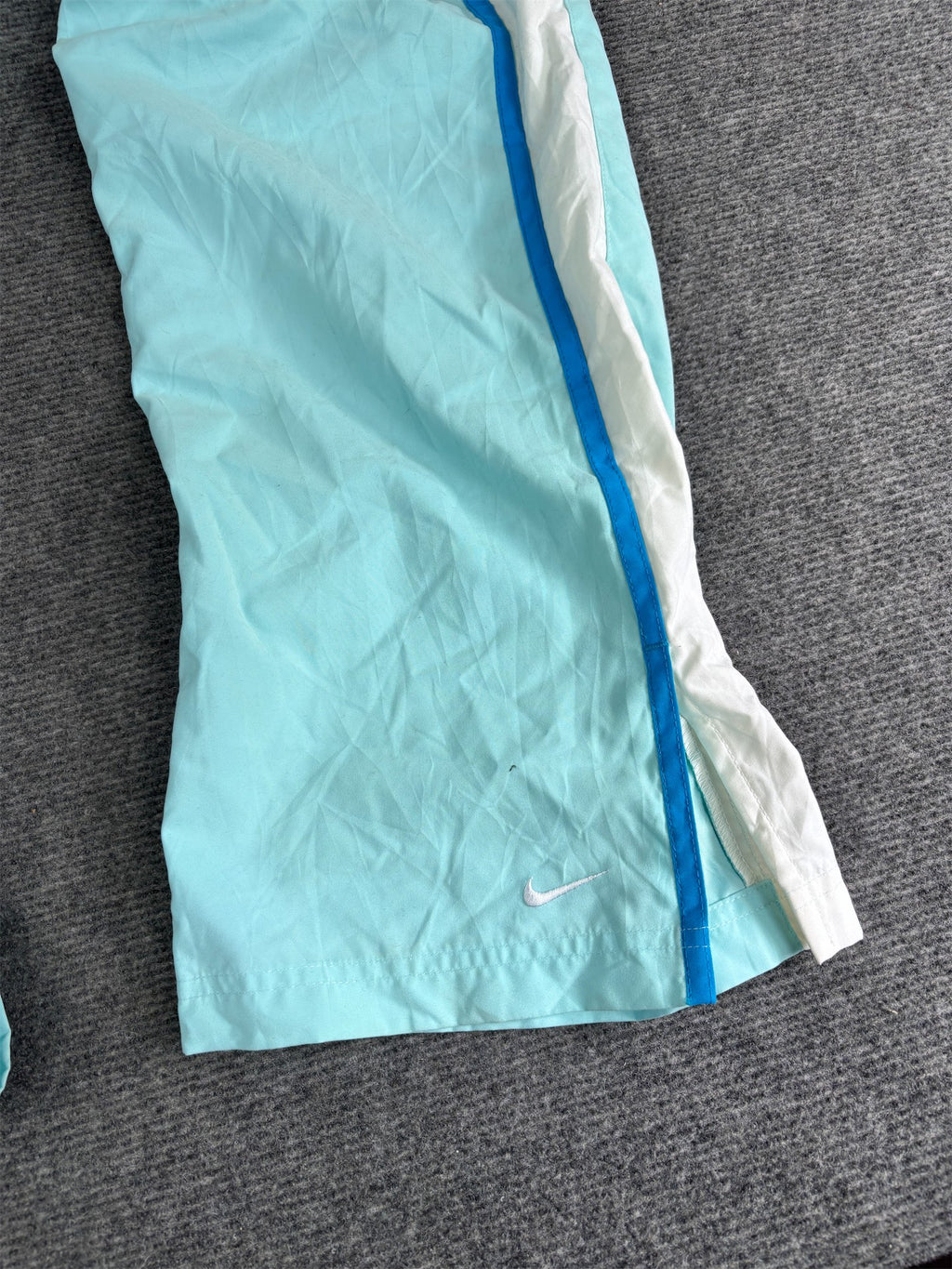 Vintage Y2K Nike Track Pants Women's M Blue Blue White Panels Ankle Swoosh Slit Straight Leg