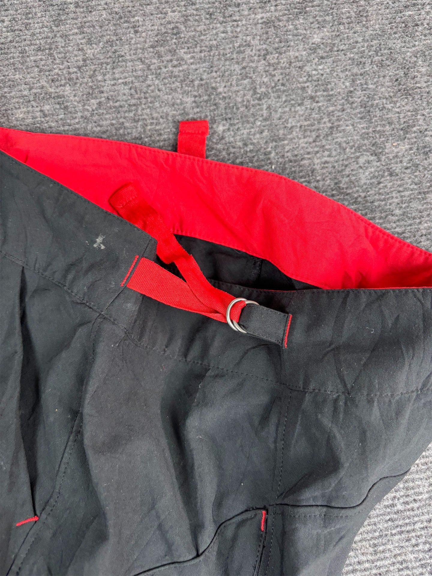 Vintage Y2K Nike Cargo Track Pants Women's S Black Red Swoosh Cotton Ankle Ties Button Zip Close Wide Leg