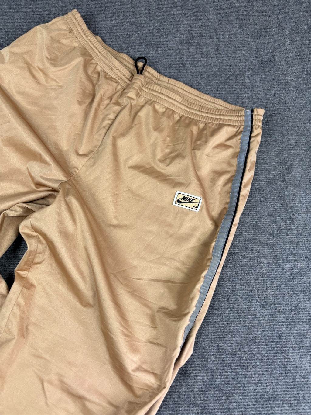 Vintage 80's Nike Track Pants Men's L Gold Rare Alberto Salazar Gortex PR Badge Logo Ankle Zip Wide Leg