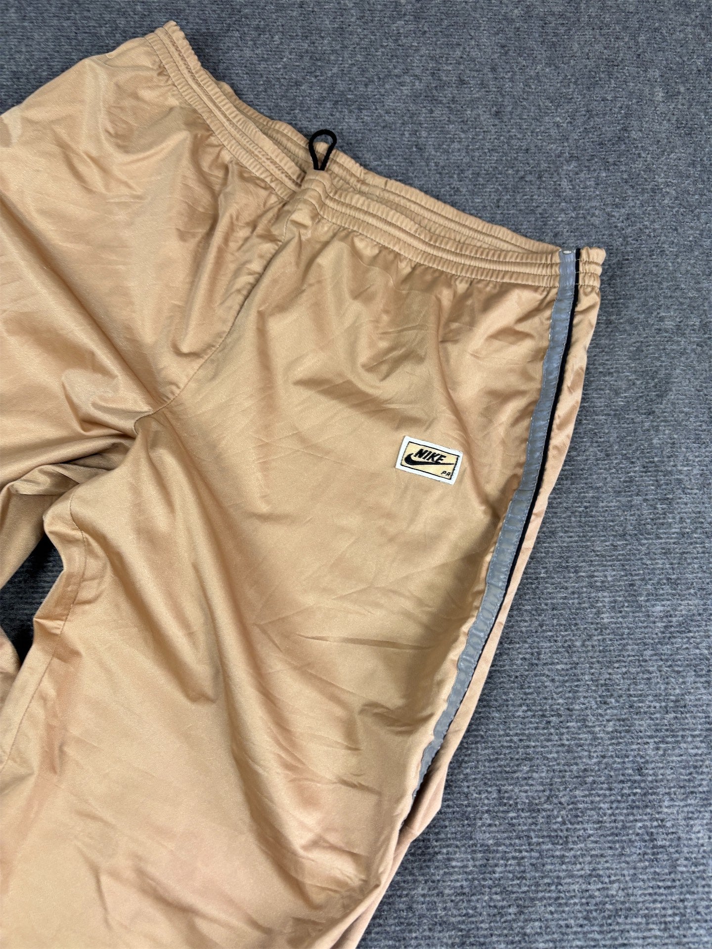 Vintage 80's Nike Track Pants Men's L Gold Rare Alberto Salazar Gortex PR Badge Logo Ankle Zip Wide Leg