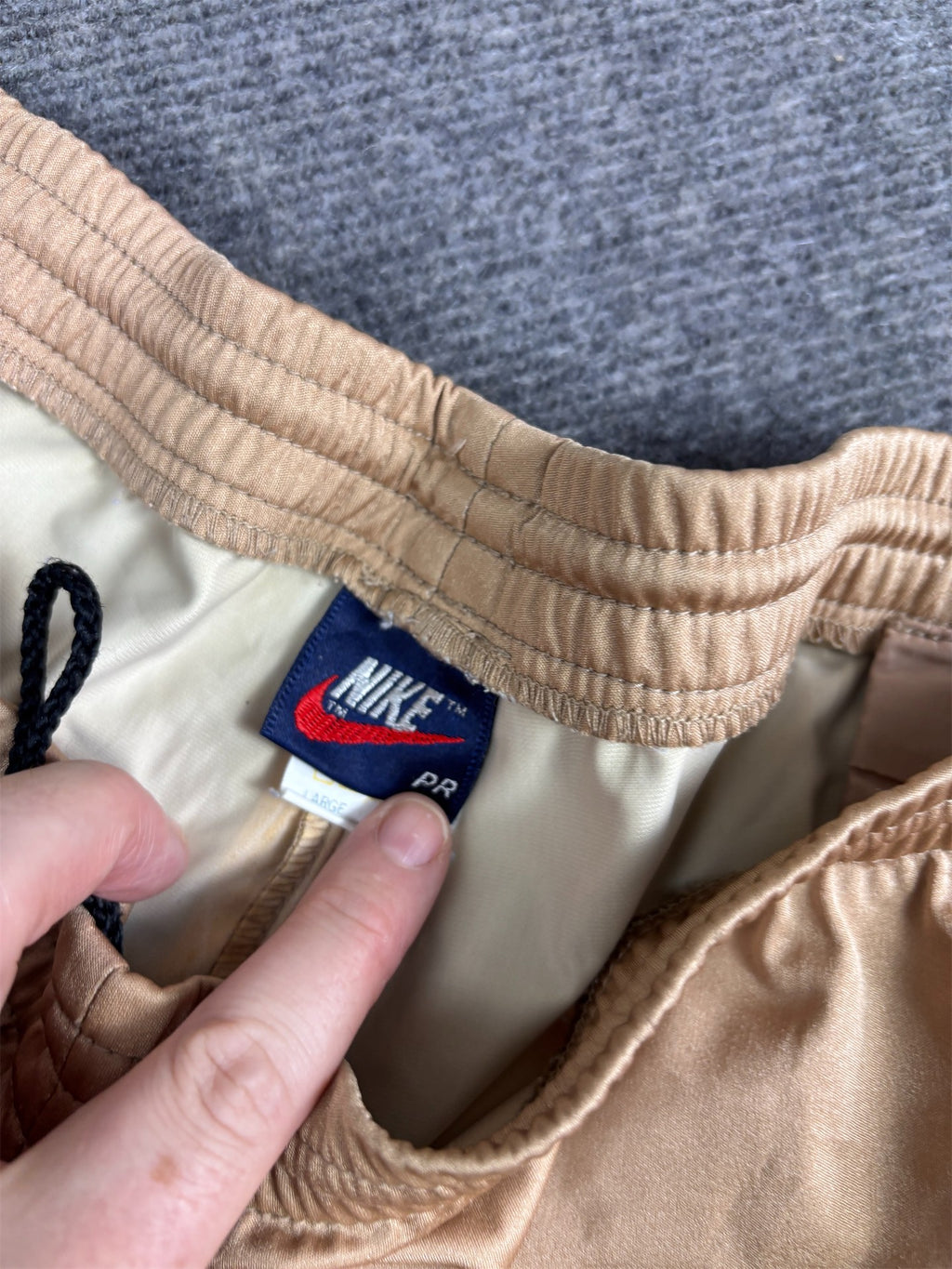 Vintage 80's Nike Track Pants Men's L Gold Rare Alberto Salazar Gortex PR Badge Logo Ankle Zip Wide Leg