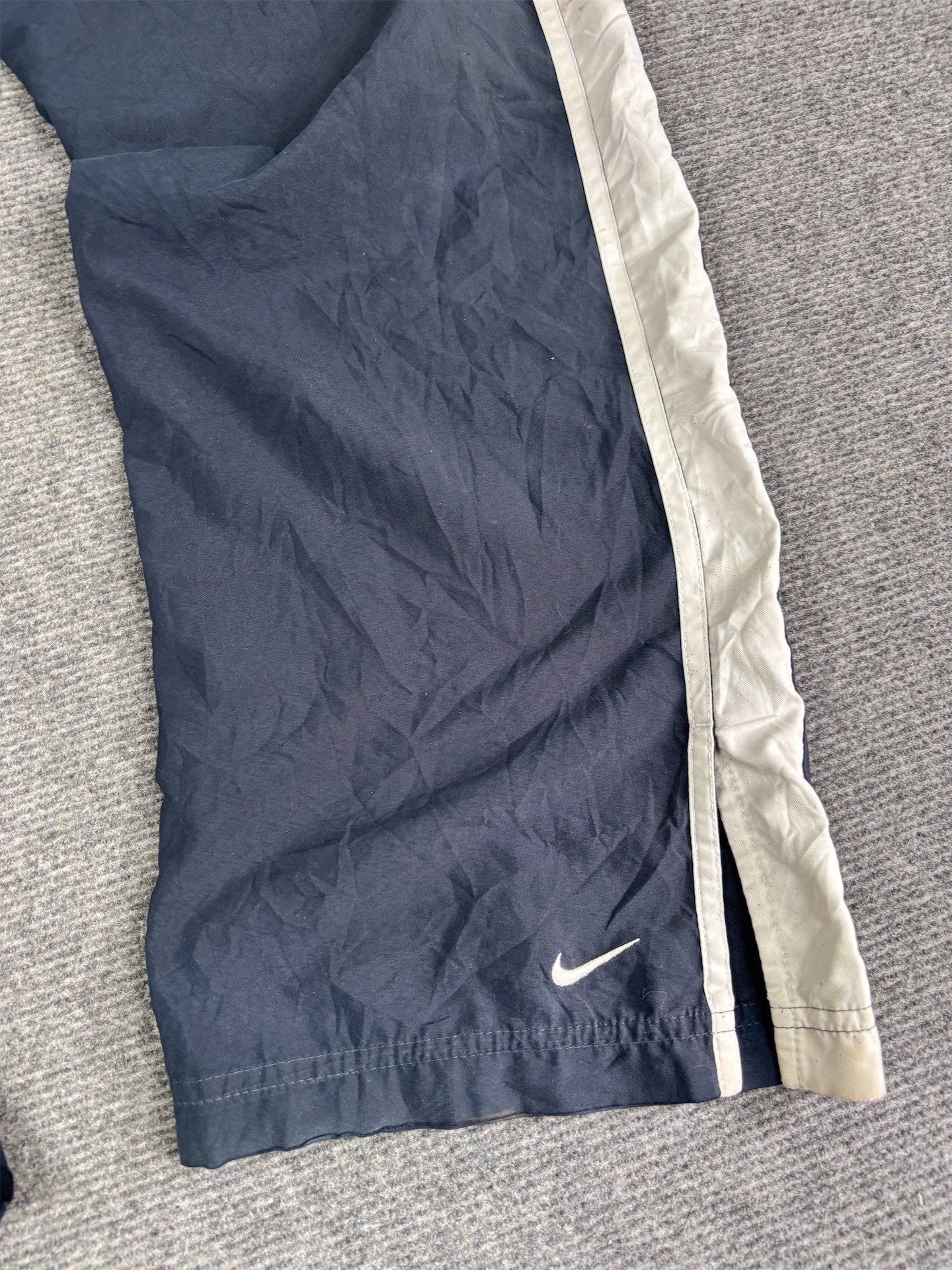 Vintage Y2K Nike Track Pants Women's M Navy White Panel Ankle Swoosh + Slit Straight Leg