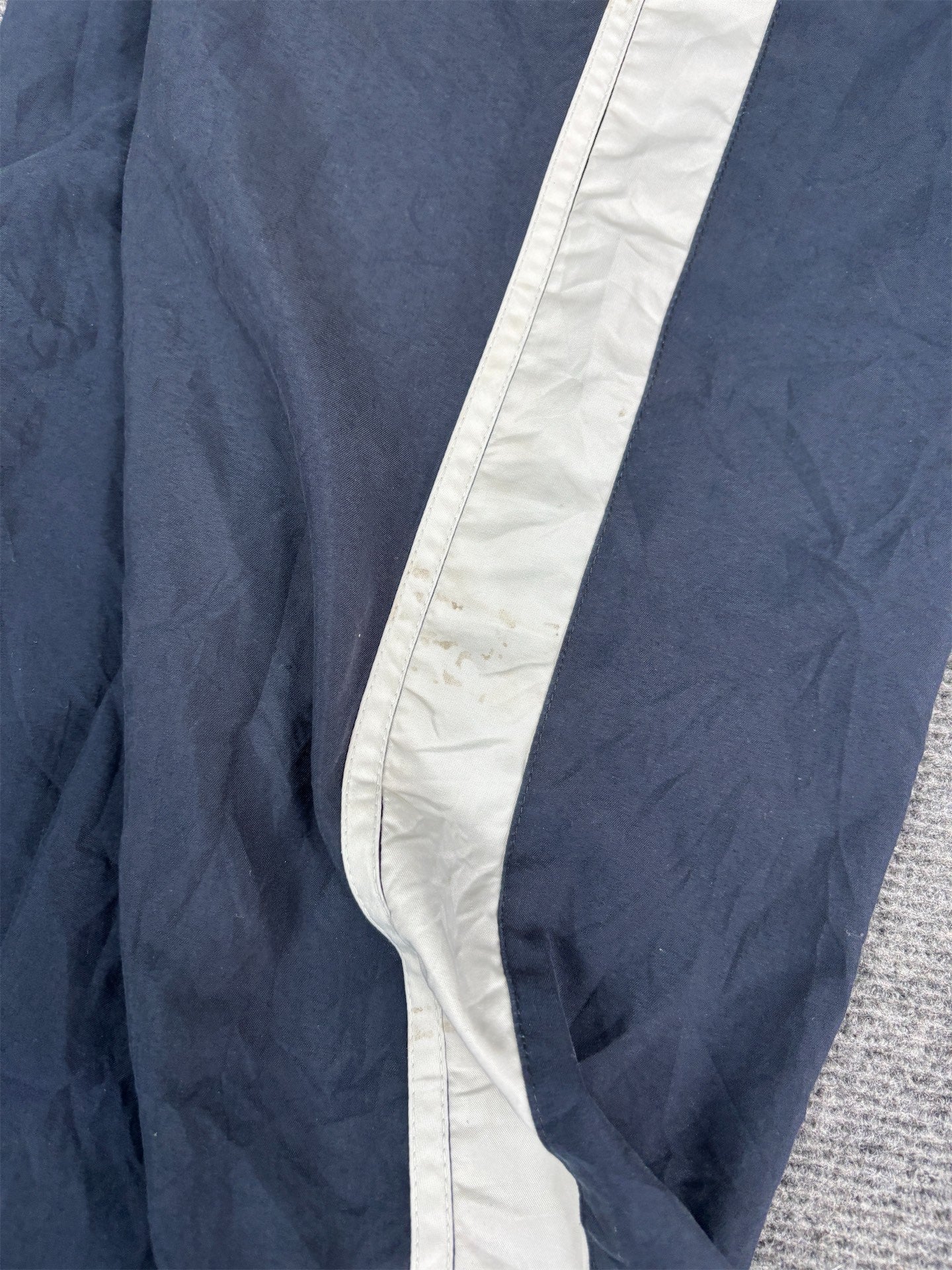 Vintage Y2K Nike Track Pants Women's M Navy White Panel Ankle Swoosh + Slit Straight Leg