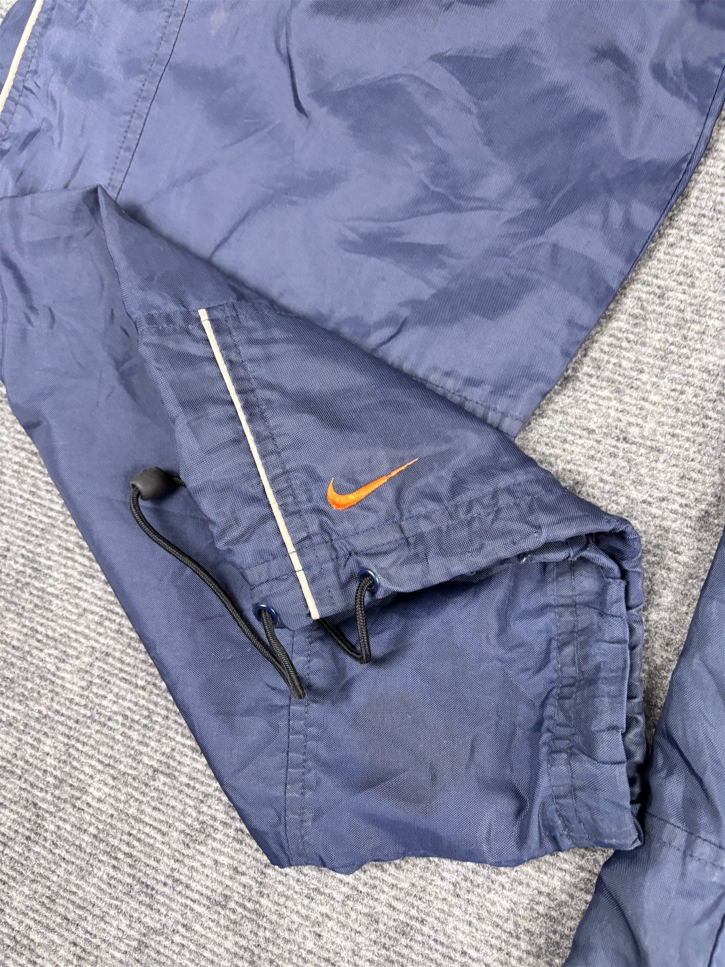 Vintage Y2K Nike Track Pants Men's XXL Navy Grey Piping Orange Swoosh Bungee Ankles Wide Leg