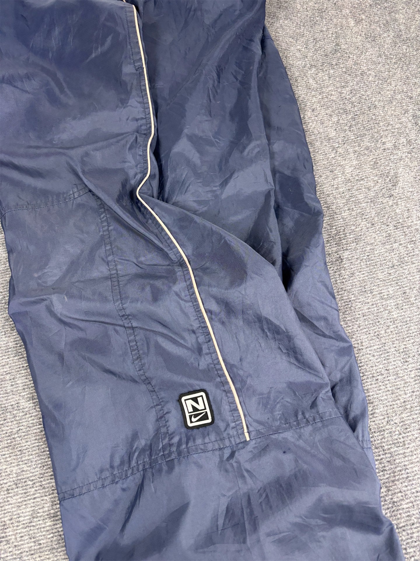Vintage Y2K Nike Track Pants Men's XXL Navy Grey Piping Orange Swoosh Bungee Ankles Wide Leg