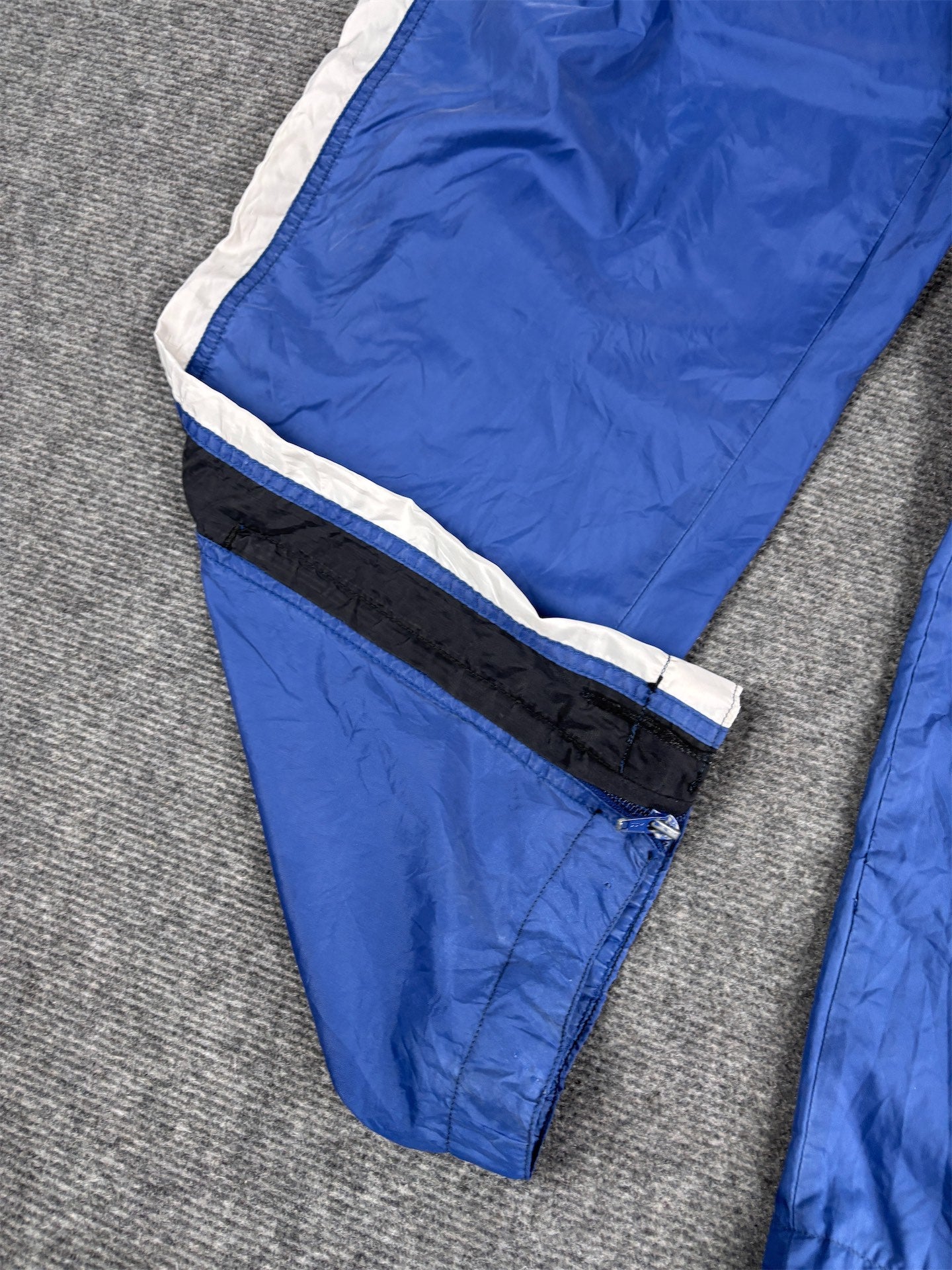 Vintage 90's Nike Track Pants Men's L Blue White Black Panels Swoosh Ankle Zips Wide Leg