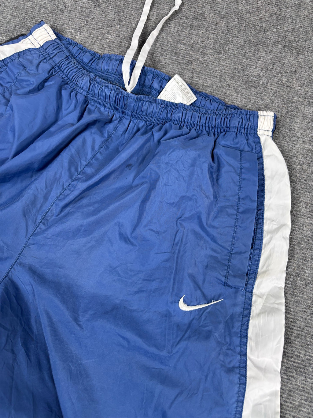 Vintage 90's Nike Track Pants Men's L Blue White Black Panels Swoosh Ankle Zips Wide Leg