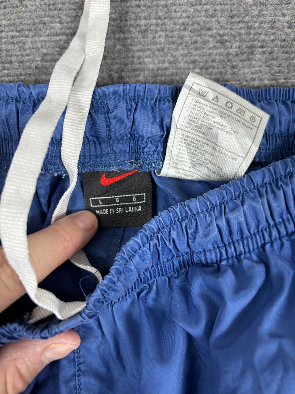 Vintage 90's Nike Track Pants Men's L Blue White Black Panels Swoosh Ankle Zips Wide Leg