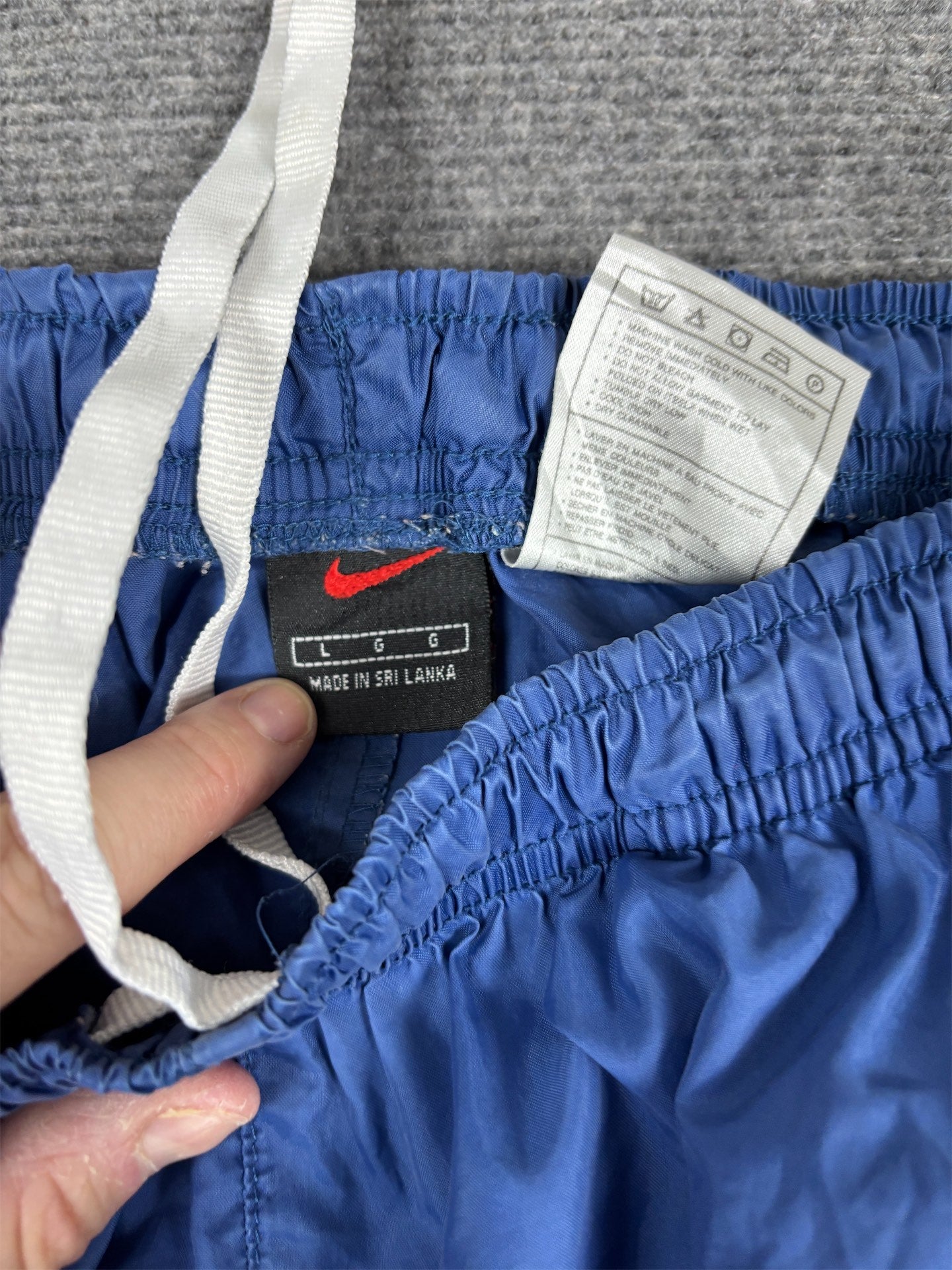 Vintage 90's Nike Track Pants Men's L Blue White Black Panels Swoosh Ankle Zips Wide Leg