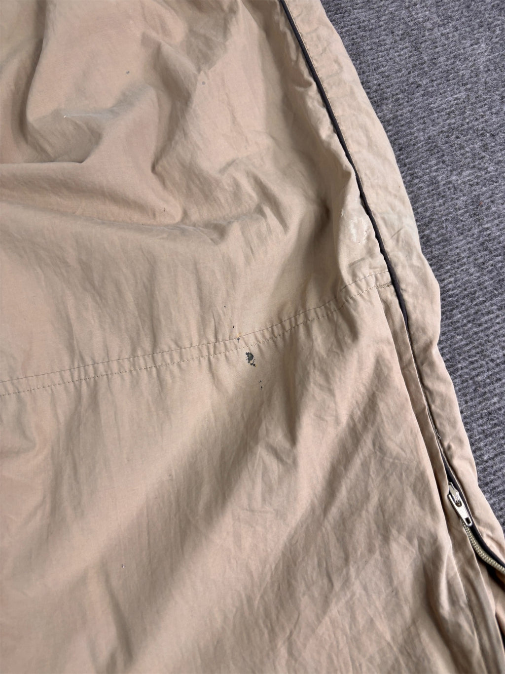 Vintage 90's Nike Track Pants Men's XL Beige Black Grey Swoosh Piping Spell Out Logo Ankle Zips Wide Leg