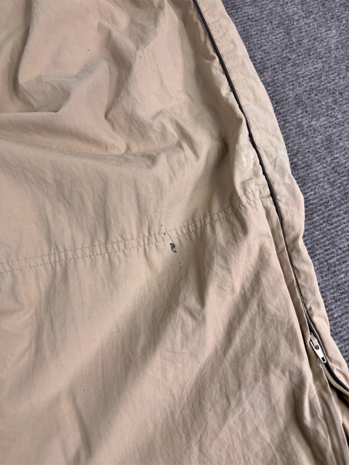 Vintage 90's Nike Track Pants Men's XL Beige Black Grey Swoosh Piping Spell Out Logo Ankle Zips Wide Leg