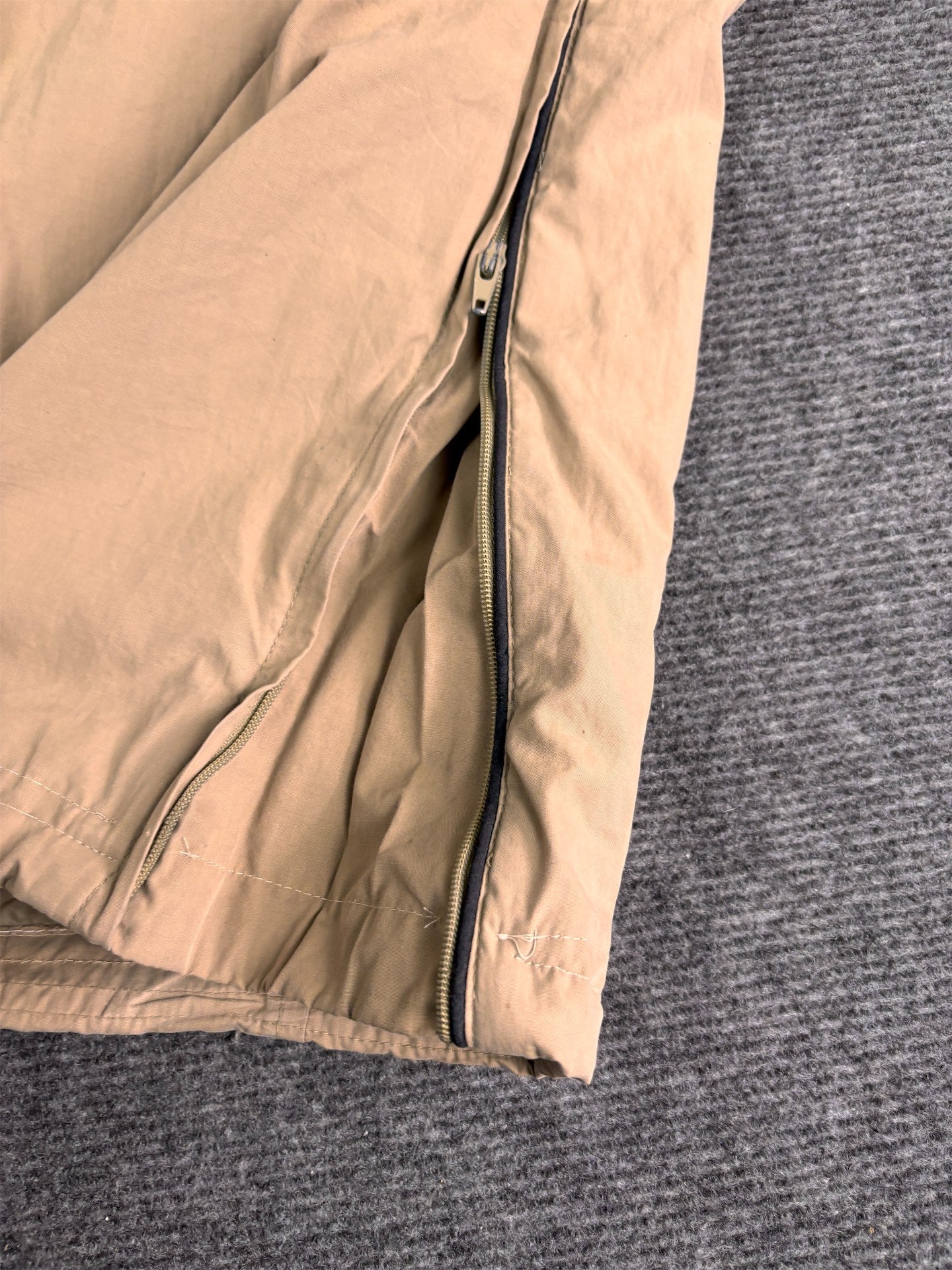 Vintage 90's Nike Track Pants Men's XL Beige Black Grey Swoosh Piping Spell Out Logo Ankle Zips Wide Leg