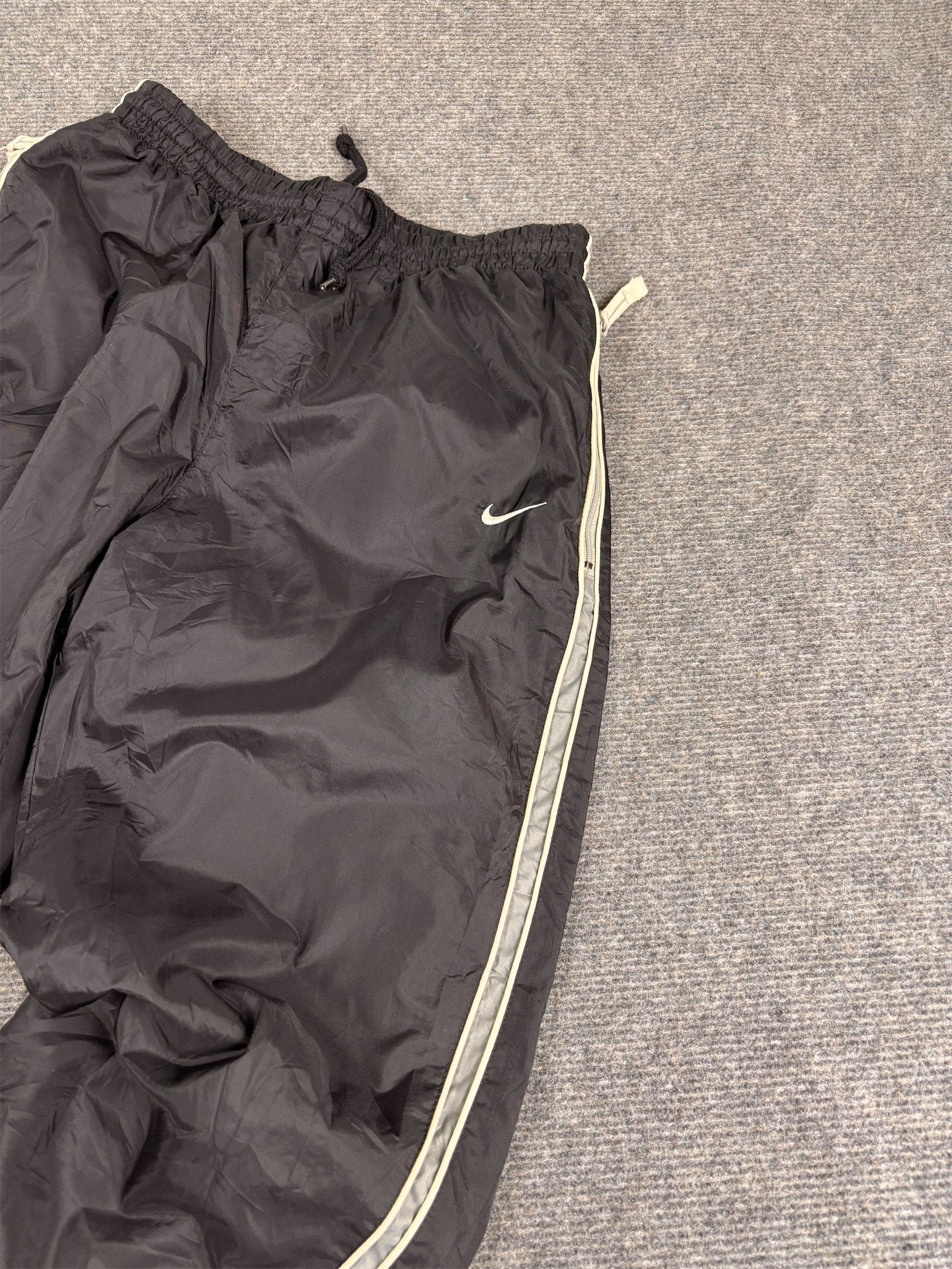 Vintage Y2K Nike Track Pants Women's S Black White Piping Swoosh Grey Panels Athletic71 Ankle Zip Straight Leg