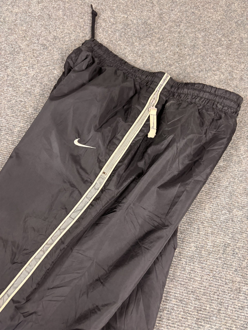 Vintage Y2K Nike Track Pants Women's S Black White Piping Swoosh Grey Panels Athletic71 Ankle Zip Straight Leg