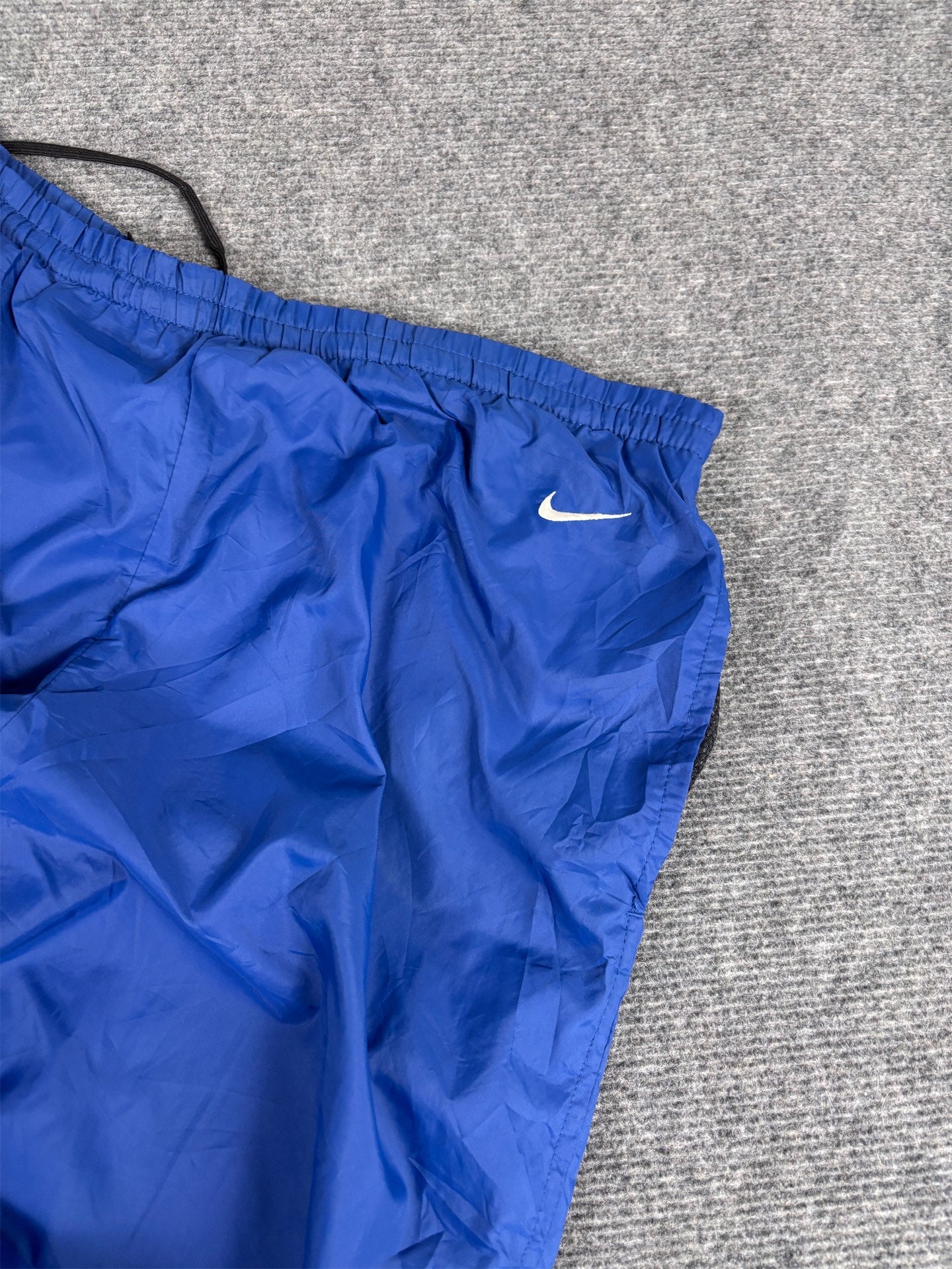 Vintage 90's Nike Track Pants Women's M Blue White Hip Swoosh Parachute Ankle Zip Straight Leg