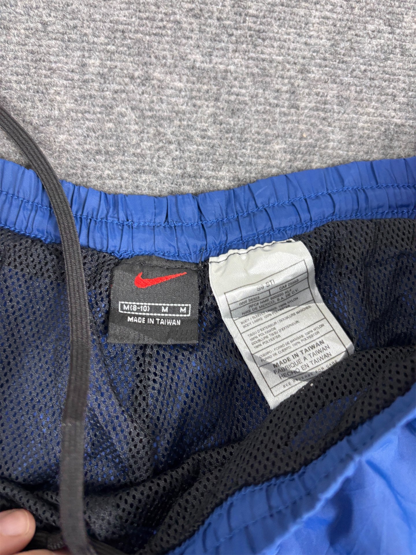 Vintage 90's Nike Track Pants Women's M Blue White Hip Swoosh Parachute Ankle Zip Straight Leg