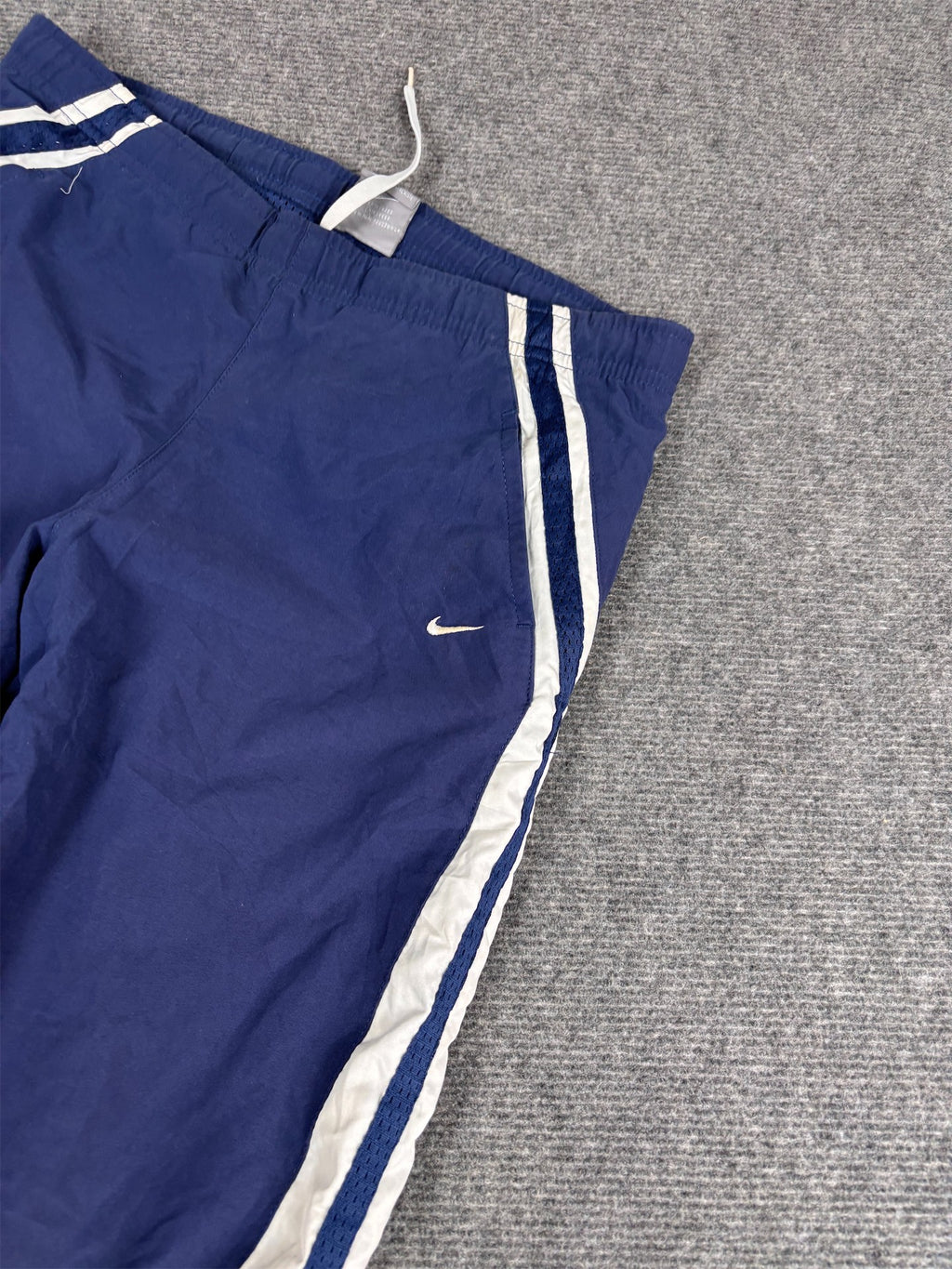 Vintage Y2K Nike Track Pants Women's S Navy White Swoosh Panels 7/8 Length  Straight Leg