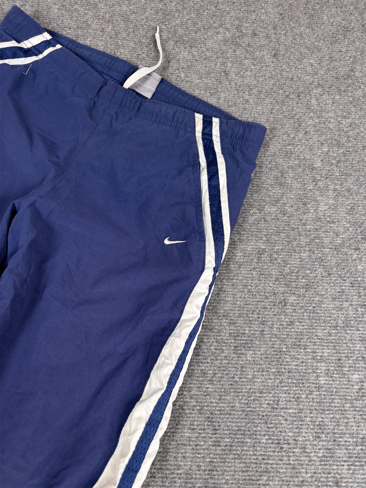 Vintage Y2K Nike Track Pants Women's S Navy White Swoosh Panels 7/8 Length  Straight Leg
