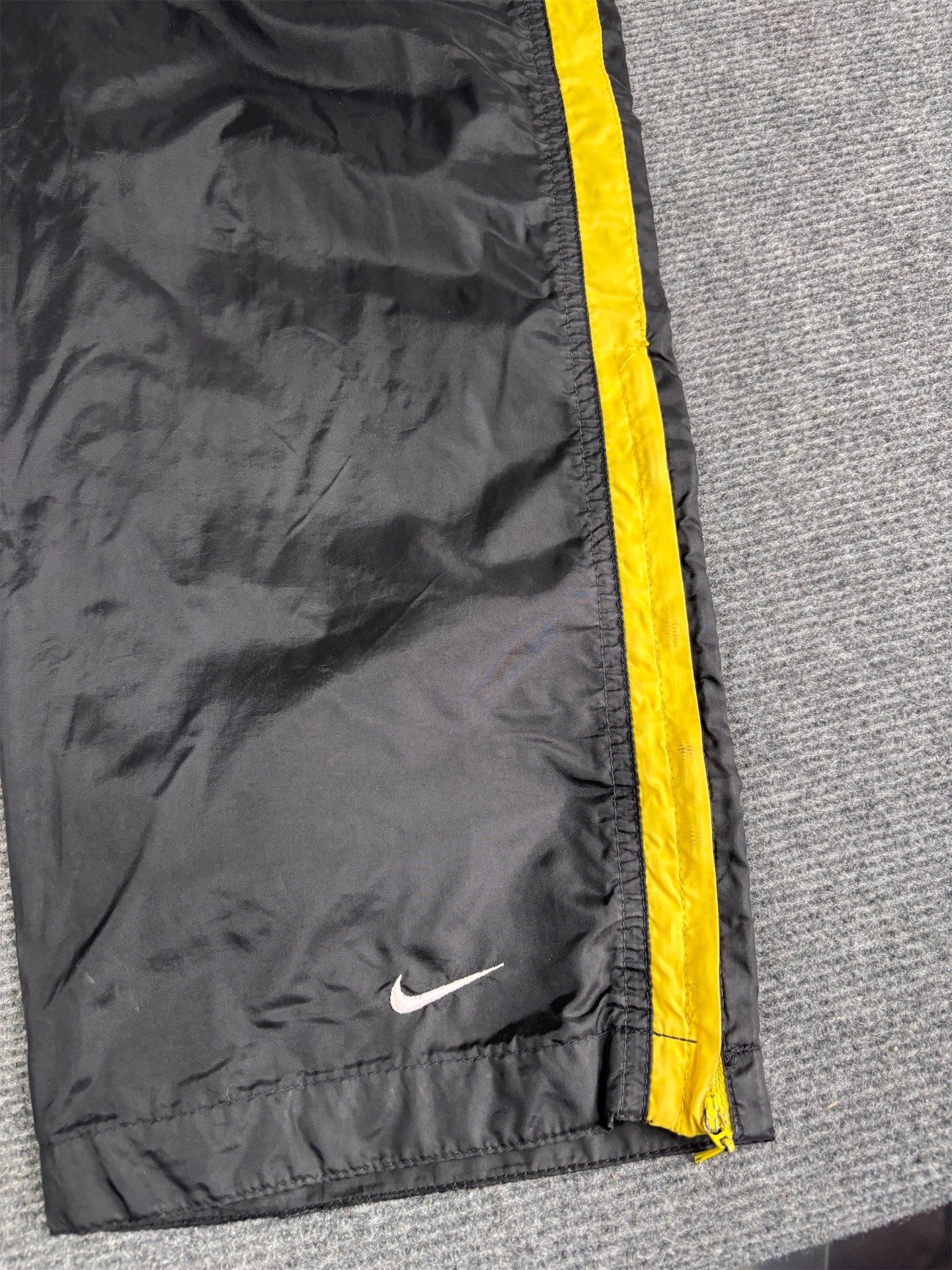 Vintage 90's Nike Track Pants Men's S Black Yellow Panels Ankle Zip Wide Leg Windbreakers
