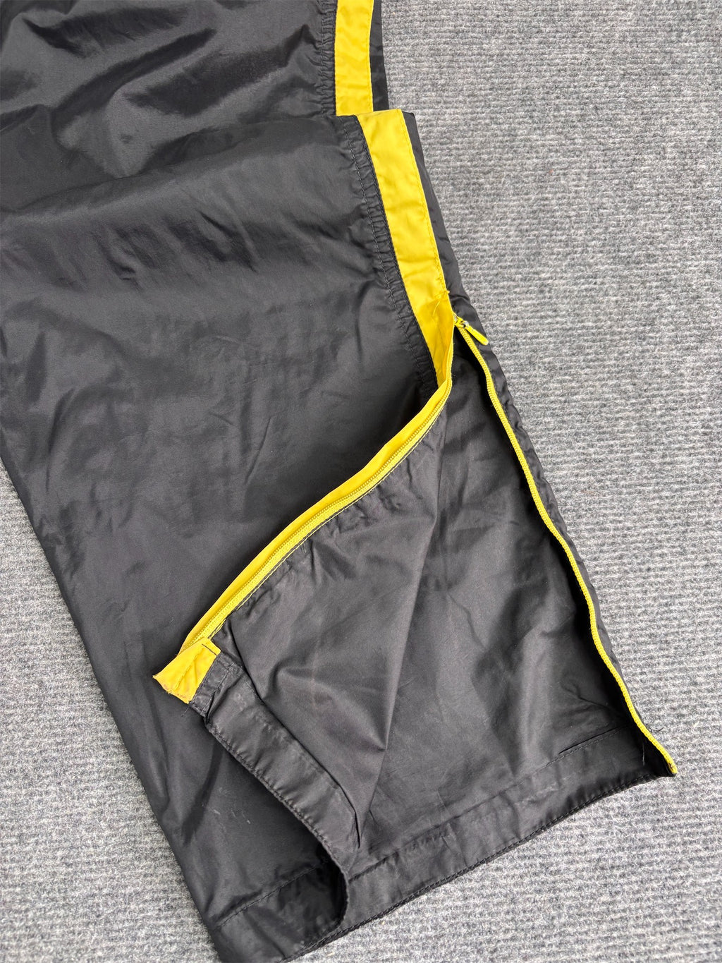 Vintage 90's Nike Track Pants Men's S Black Yellow Panels Ankle Zip Wide Leg Windbreakers