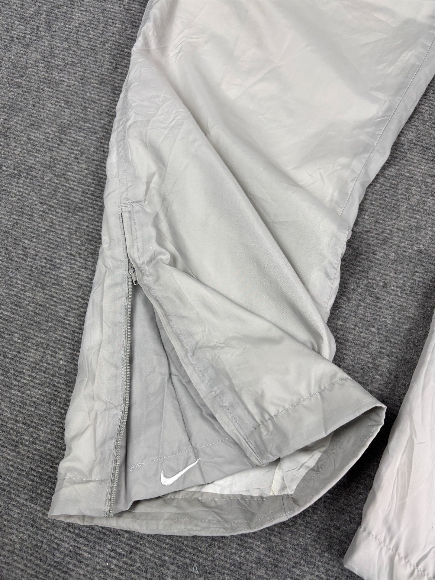 Vintage Y2K Nike Track Pants Men's XL Grey White Swoosh Ankle Zip Swoosh Wide Leg