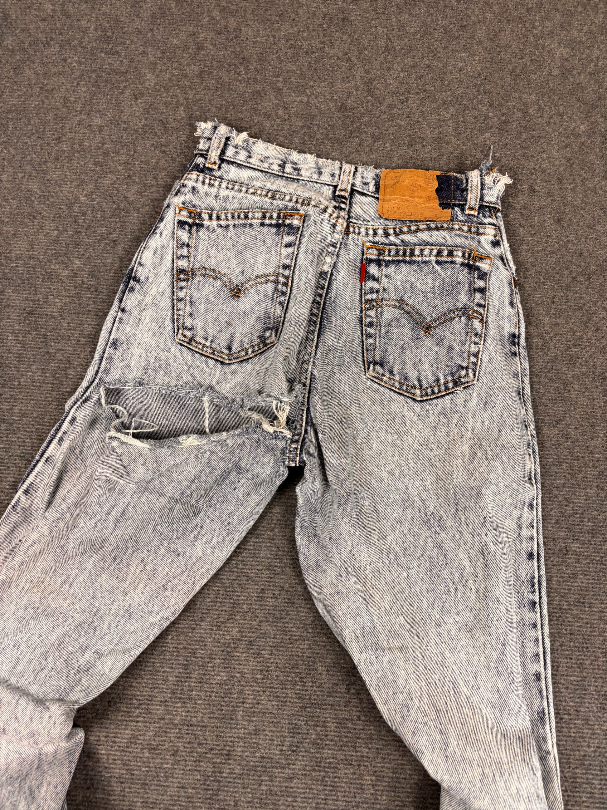 Vintage 90's Levi's Jeans Women's S Blue Acid Wash 255 Distressed Tears Tapered