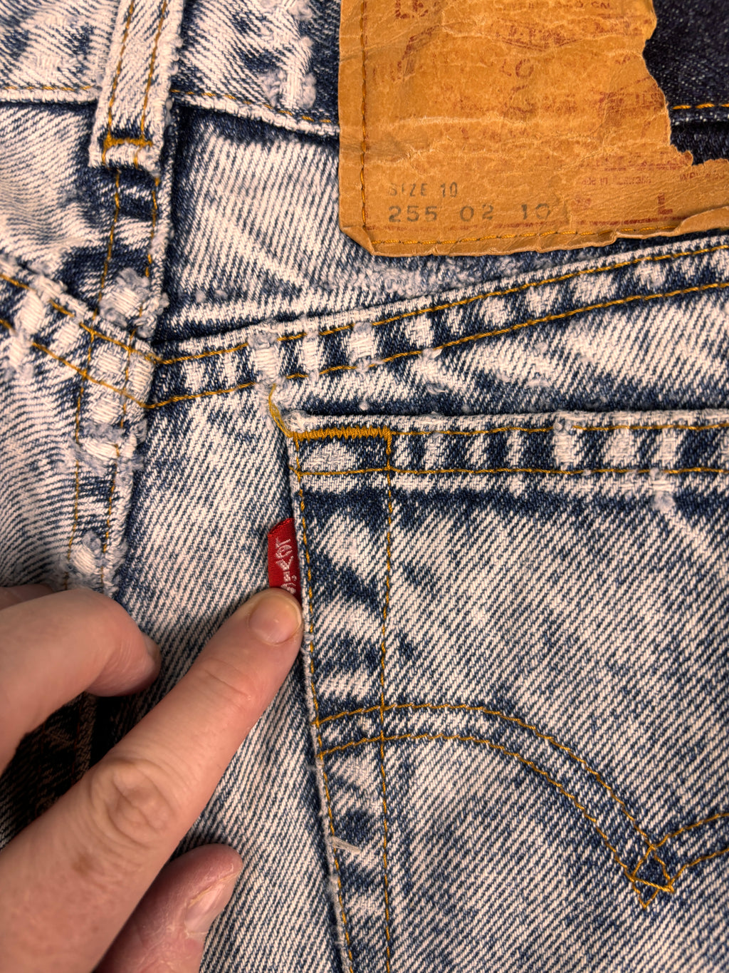 Vintage 90's Levi's Jeans Women's S Blue Acid Wash 255 Distressed Tears Tapered