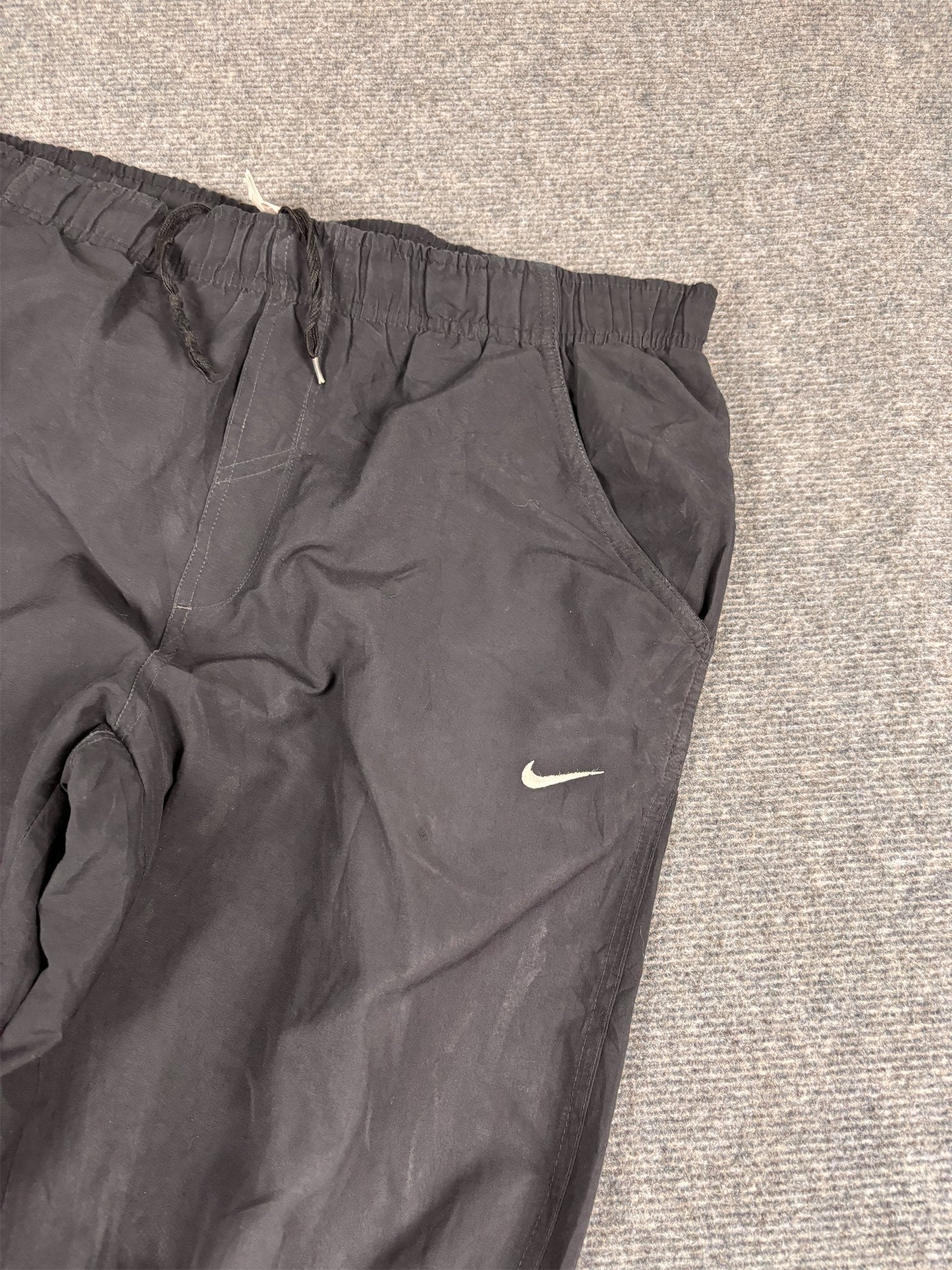 Vintage Men's Y2K Nike Track Pants Size L Black White Piping Ankle Zip w Swoosh Straight Leg