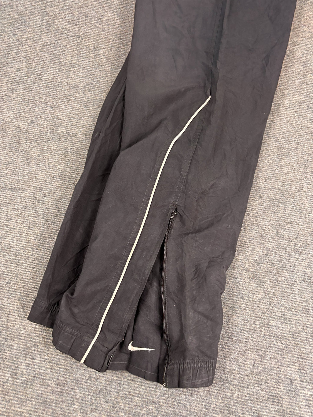 Vintage Men's Y2K Nike Track Pants Size L Black White Piping Ankle Zip w Swoosh Straight Leg