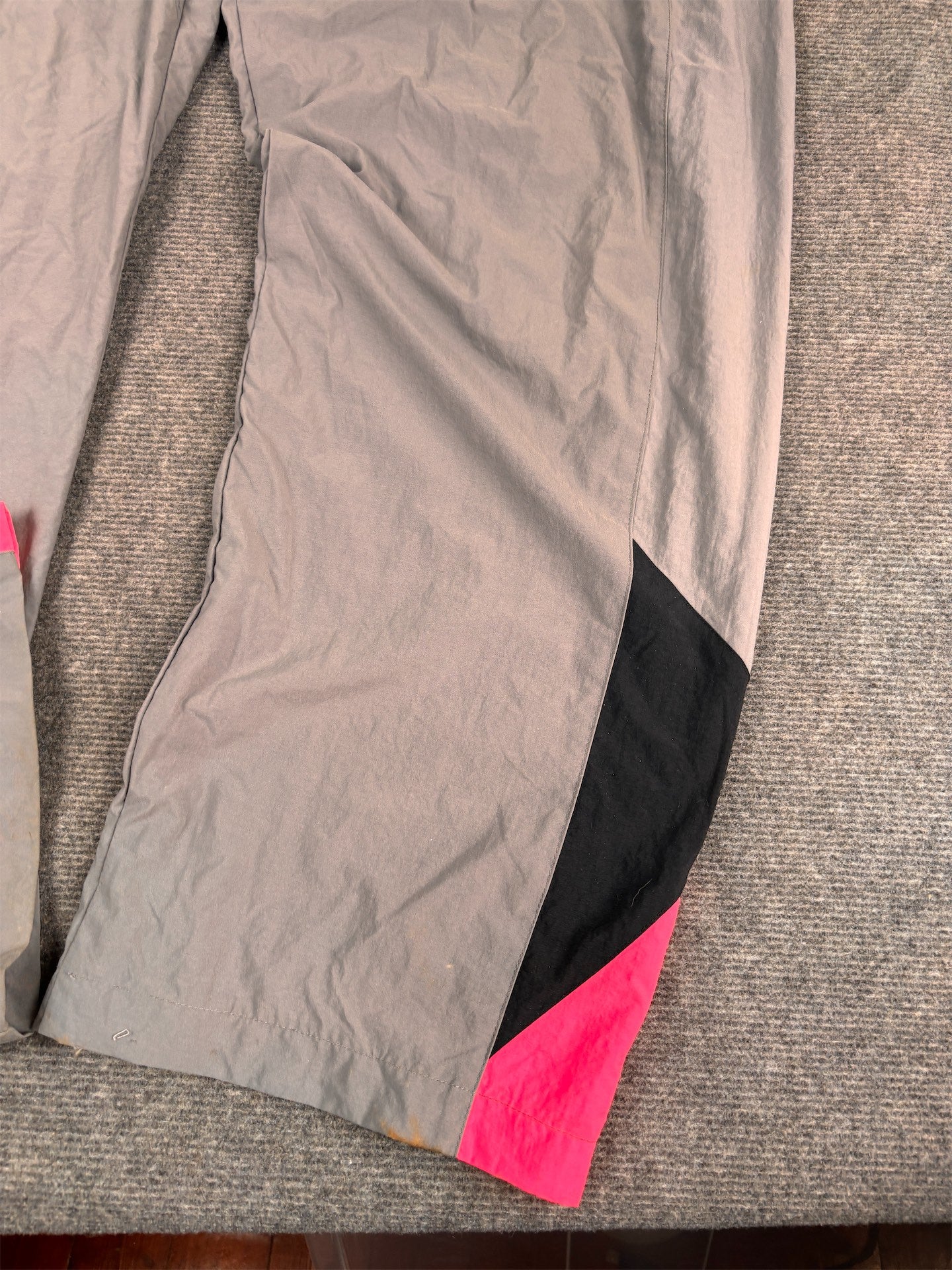 Vintage 90's Nike Track Pants Men's XL Double Grey Fluro Pink Black Panels Wide Leg