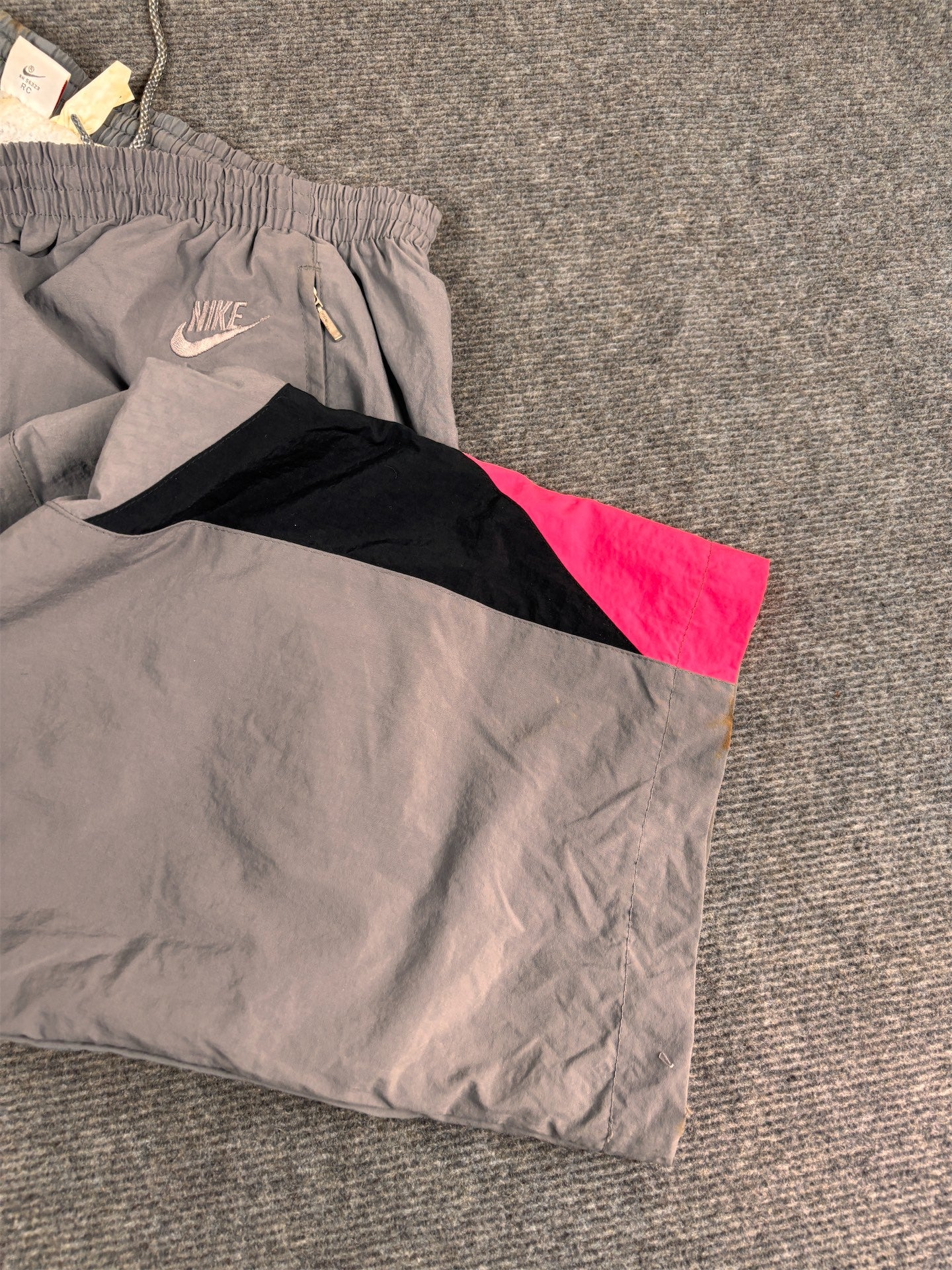 Vintage 90's Nike Track Pants Men's XL Double Grey Fluro Pink Black Panels Wide Leg