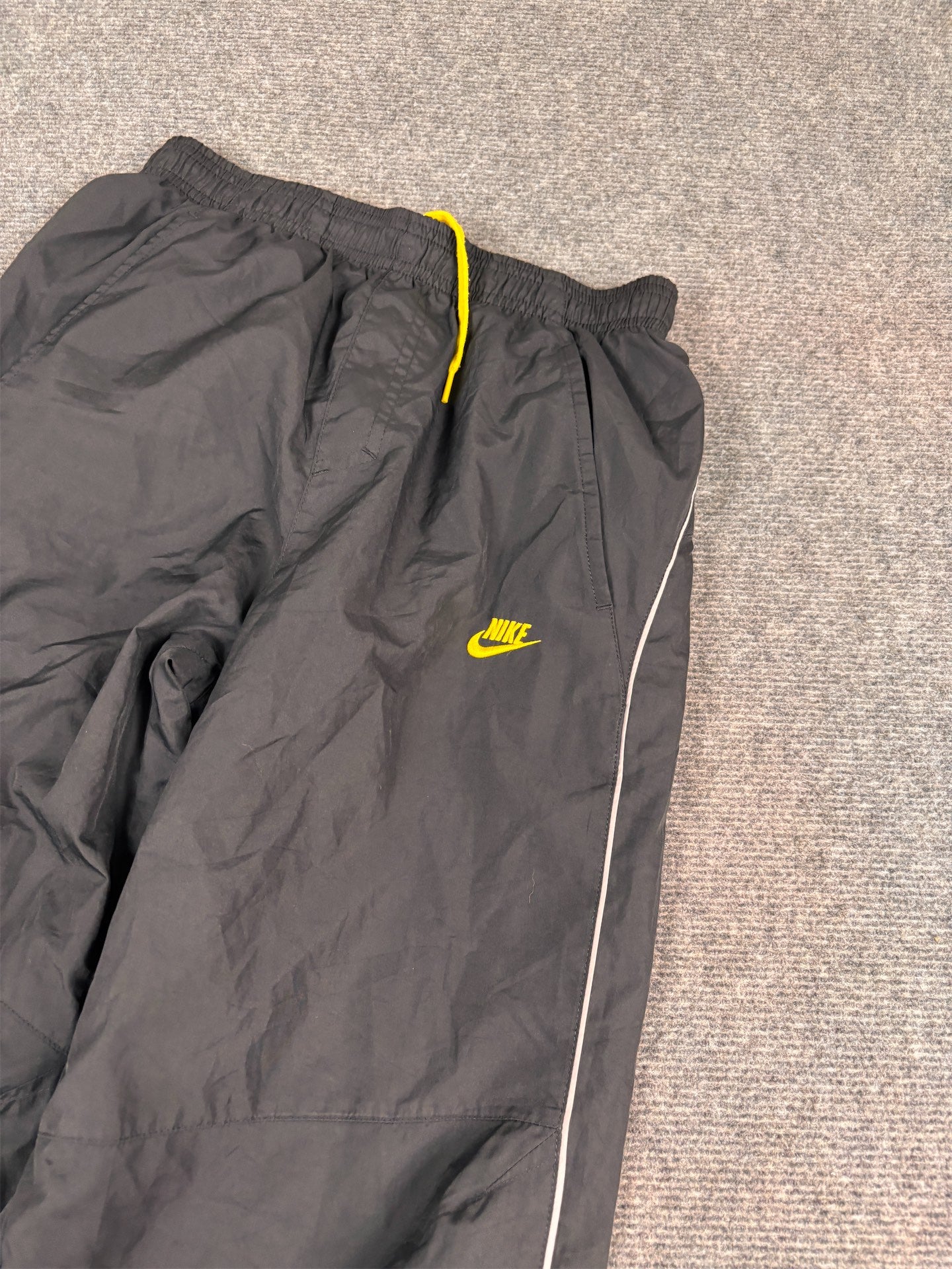 Vintage Y2K Nike Track Pants Women's S Black Black Yellow Swoosh Grey Piping Windbreakers Straight Leg