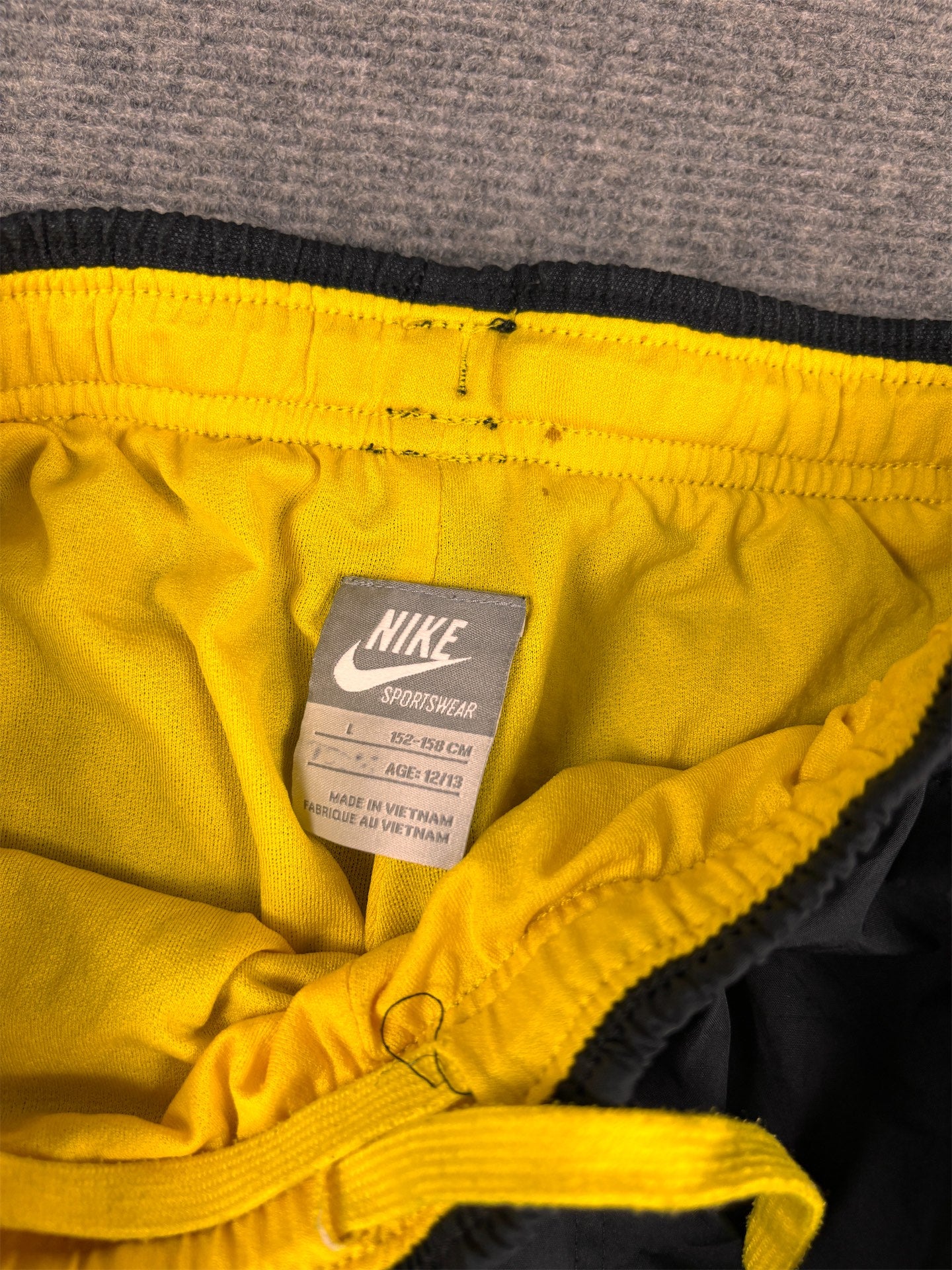 Vintage Y2K Nike Track Pants Women's S Black Black Yellow Swoosh Grey Piping Windbreakers Straight Leg