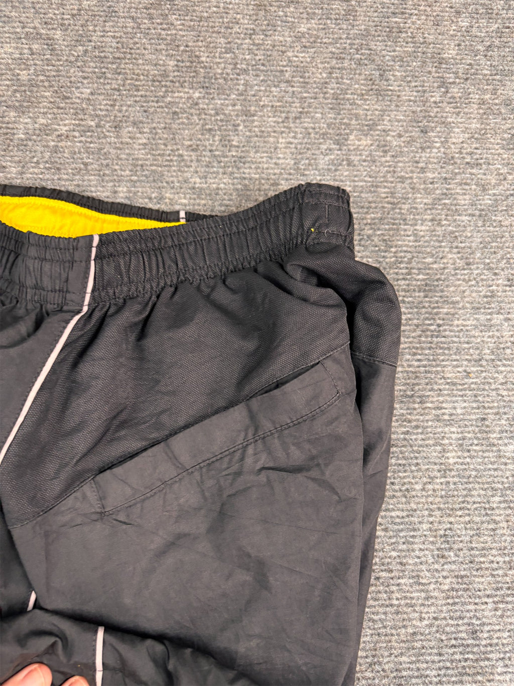 Vintage Y2K Nike Track Pants Women's S Black Black Yellow Swoosh Grey Piping Windbreakers Straight Leg