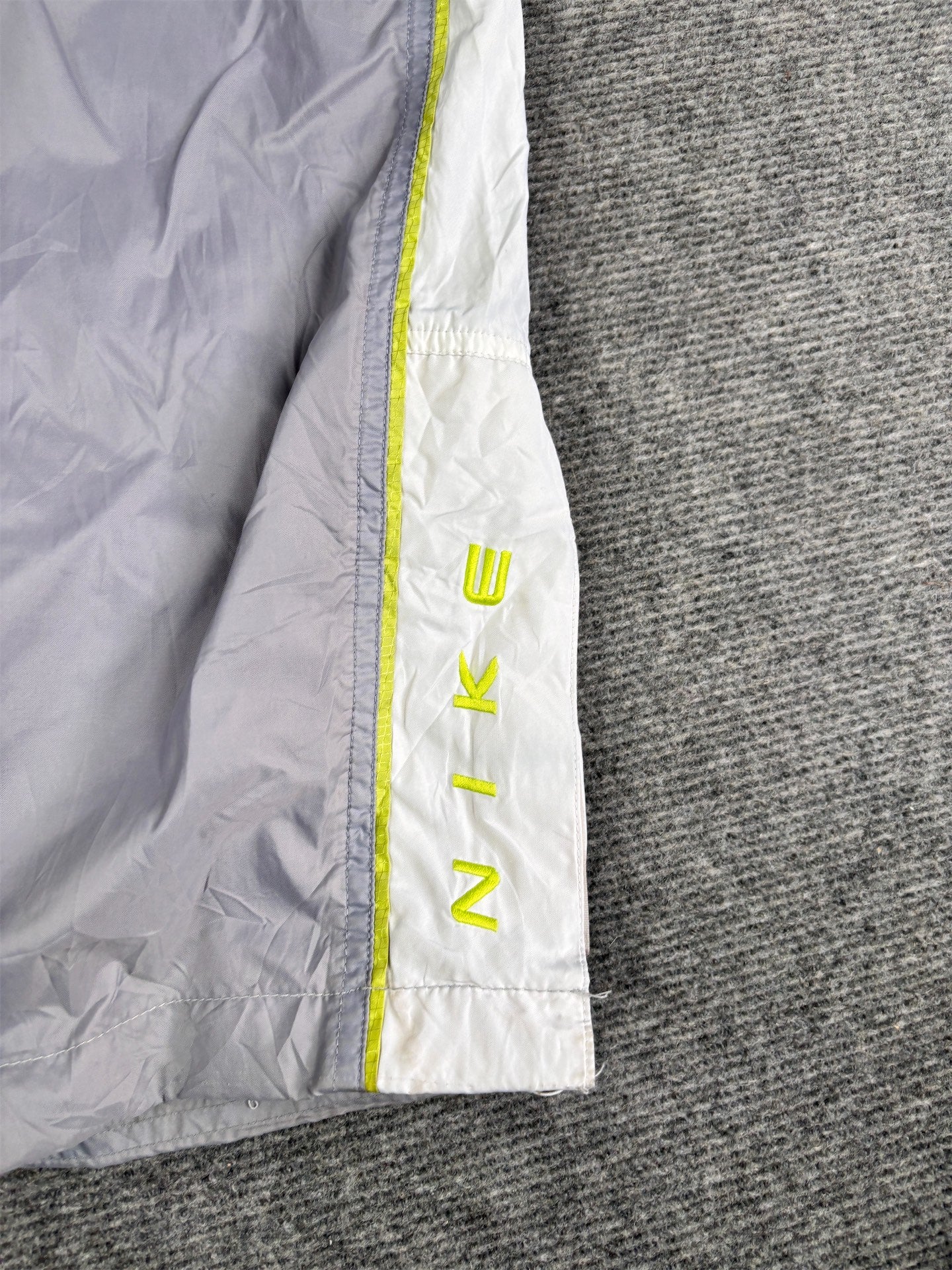 Vintage 90's Nike Track Pants Women's M Grey Grey Green Piping Spell Out Velchro Ankle Wide Leg