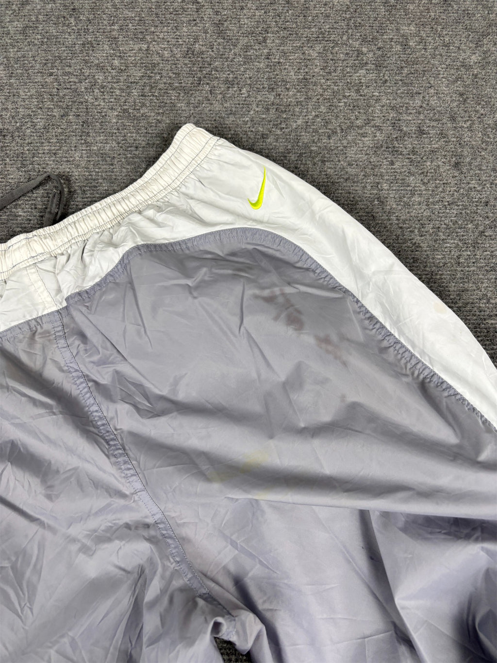Vintage 90's Nike Track Pants Women's M Grey Grey Green Piping Spell Out Velchro Ankle Wide Leg