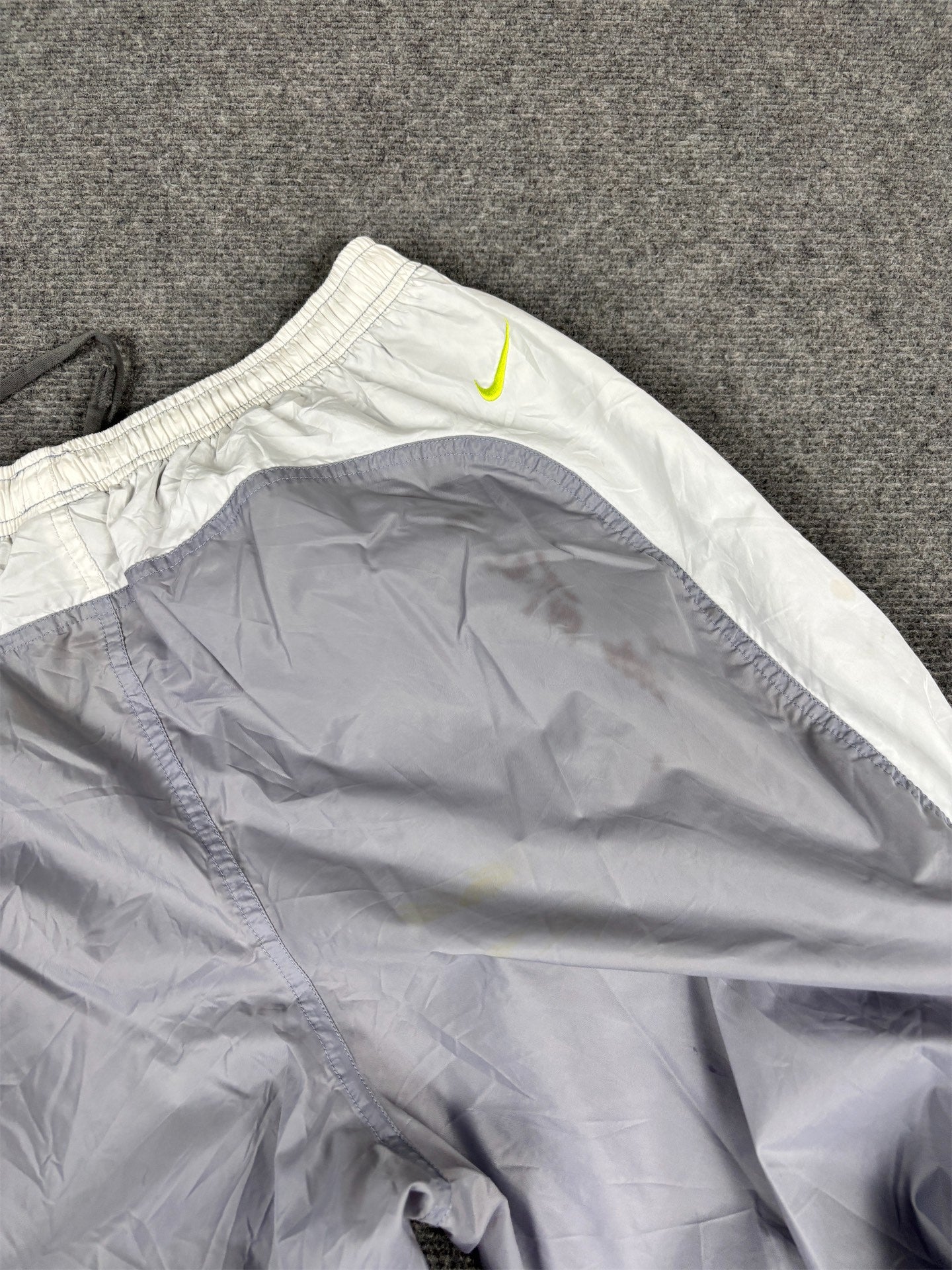 Vintage 90's Nike Track Pants Women's M Grey Grey Green Piping Spell Out Velchro Ankle Wide Leg