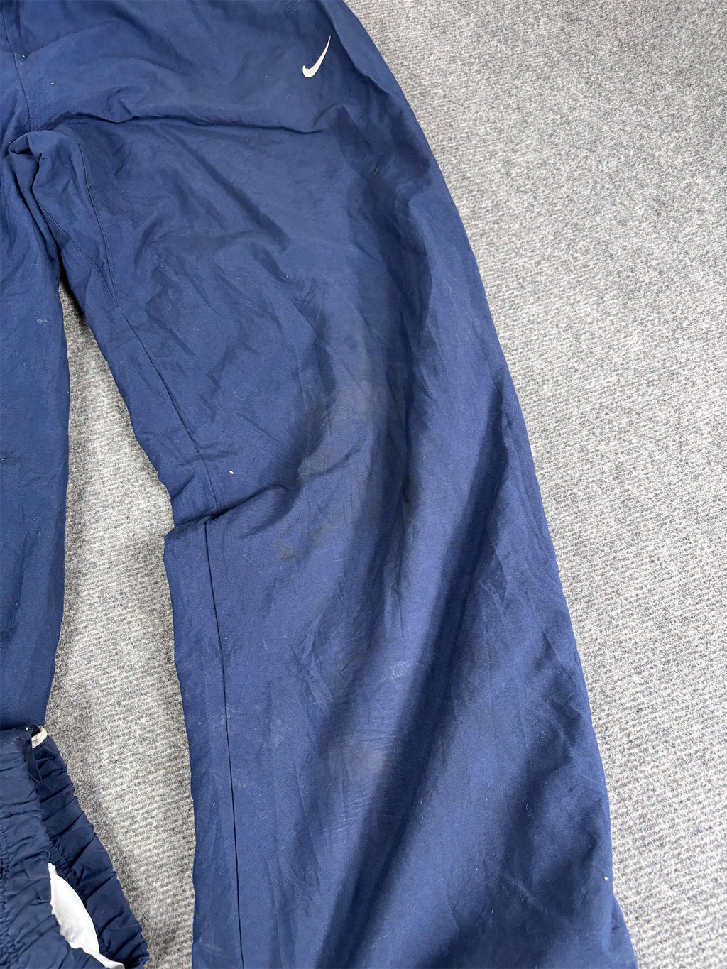 Vintage Y2K Nike Track Pants Men's L Navy Blue Grey White Piping Ankle Zip Wide Leg