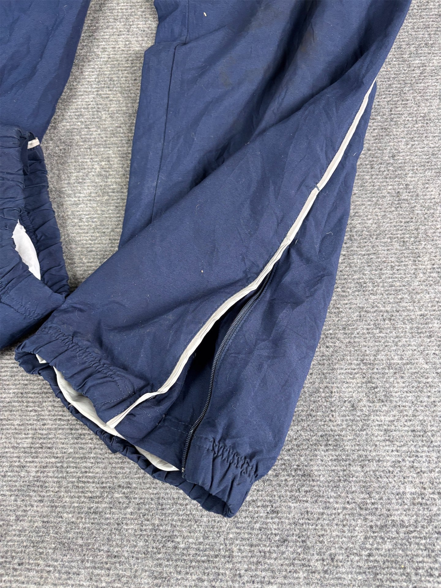Vintage Y2K Nike Track Pants Men's L Navy Blue Grey White Piping Ankle Zip Wide Leg